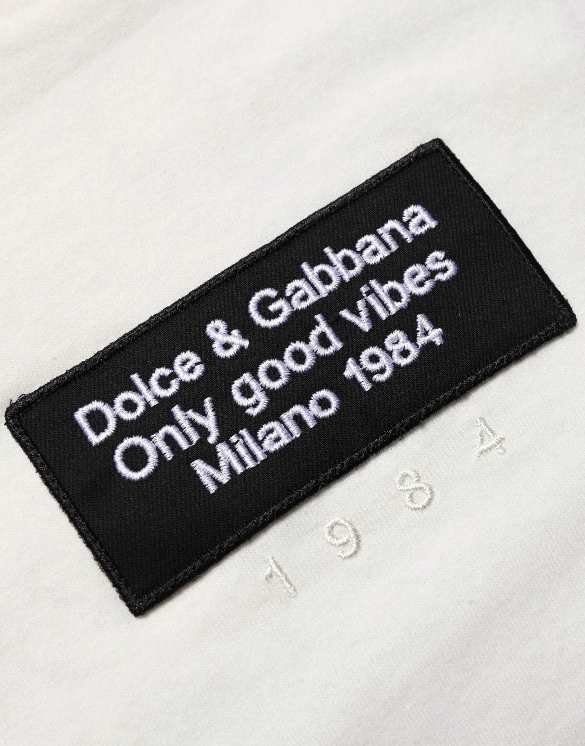 Dolce & Gabbana White Logo Patch Cotton Men Crew Neck  T-shirt