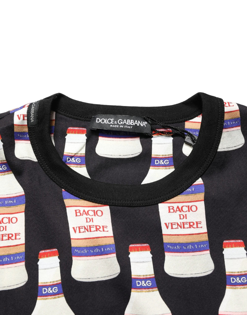 Dolce & Gabbana Black Bottle Print Cotton Crew Neck  T-shirt