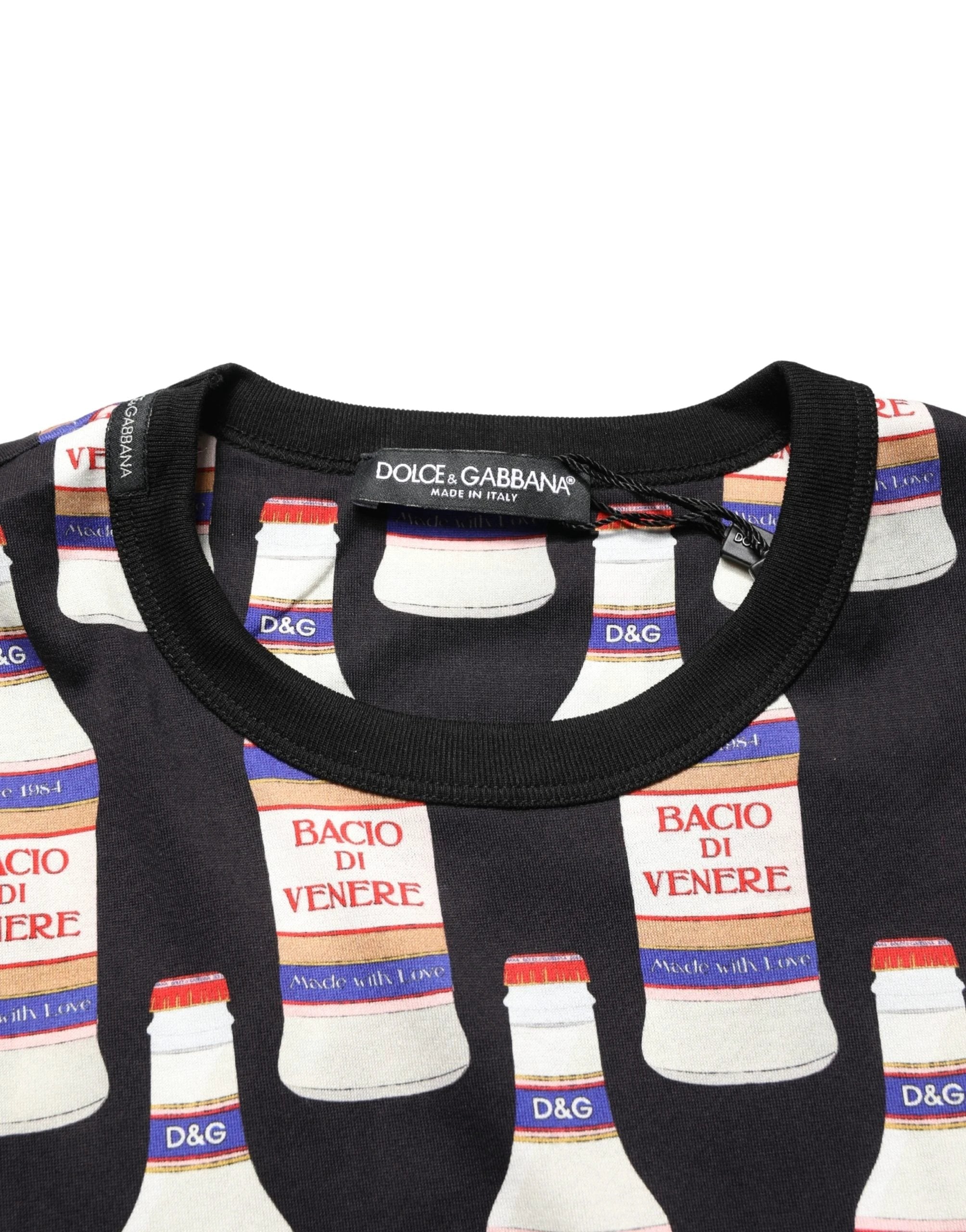 Dolce & Gabbana Black Bottle Print Cotton Crew Neck  T-shirt