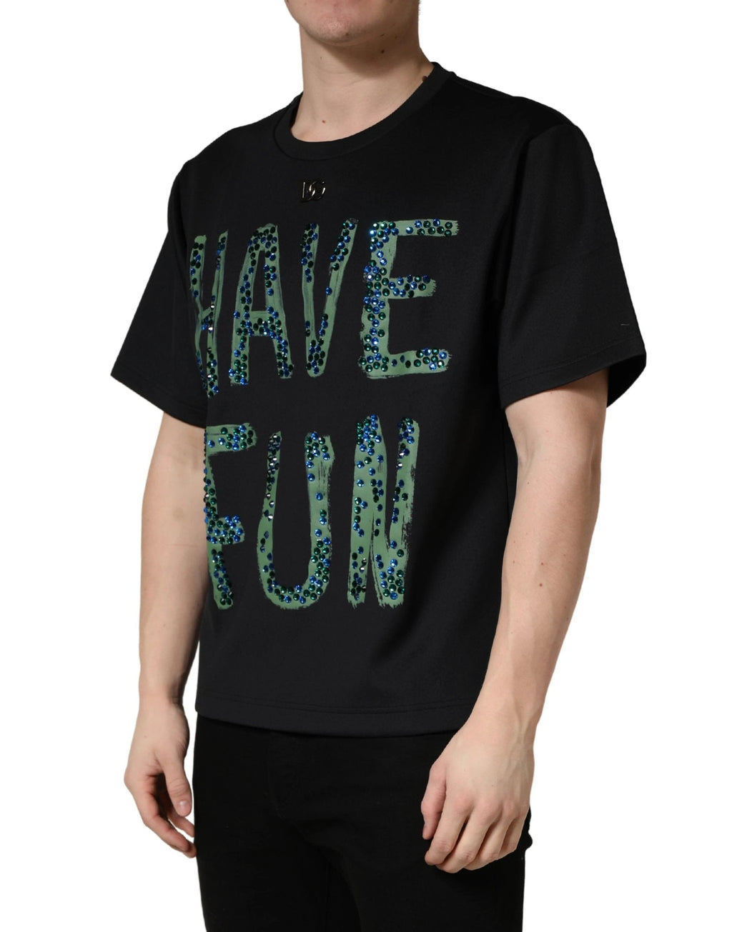Dolce & Gabbana Black Have Fun Embellished Crew Neck T-shirt