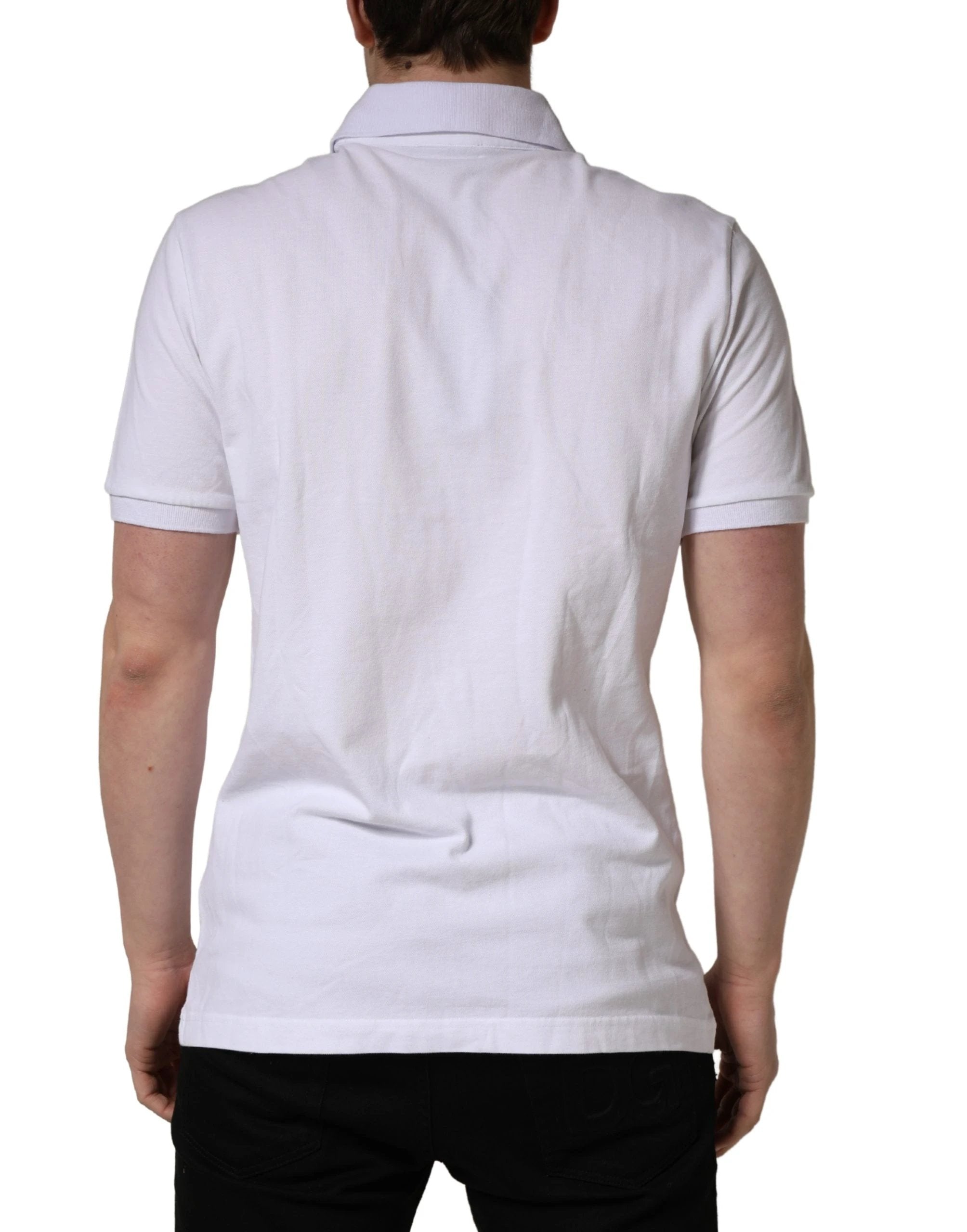 Dolce & Gabbana White Logo Embroidered Cotton Polo T-shirt