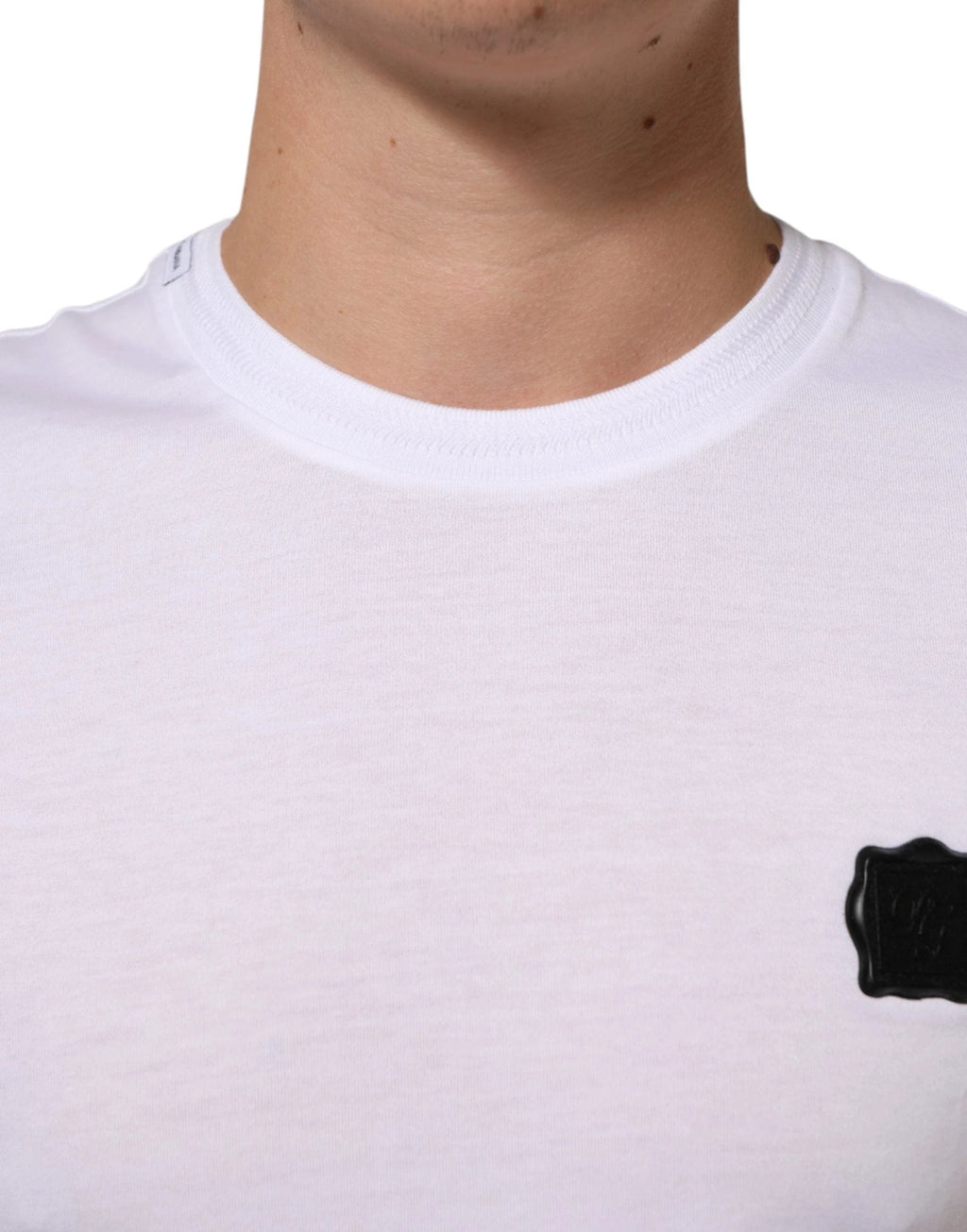 Dolce & Gabbana White Logo Patch Cotton Crew Neck T-shirt