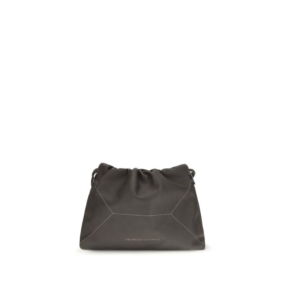 Brunello Cucinelli Brown Calf Leather Bos Taurus Shoulder Bag