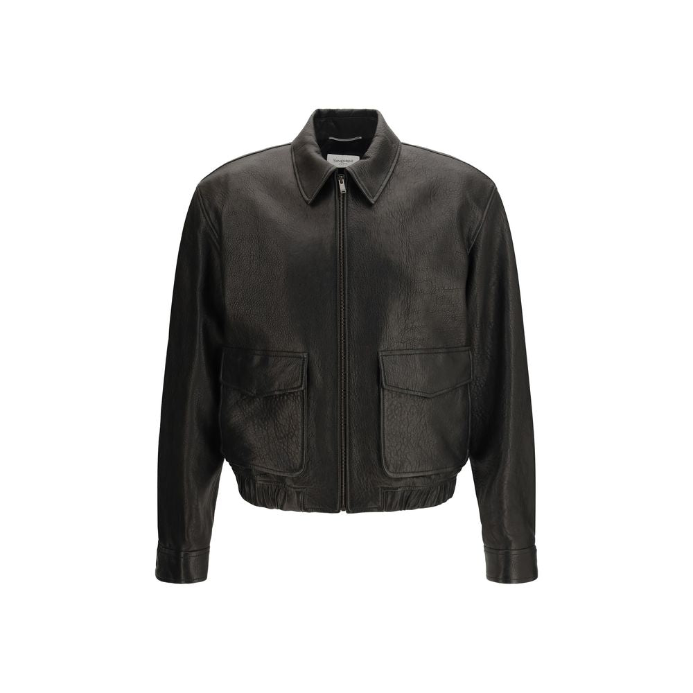 Saint Laurent Black Lamb Ovis Aries Aries Leather Men's Jacket