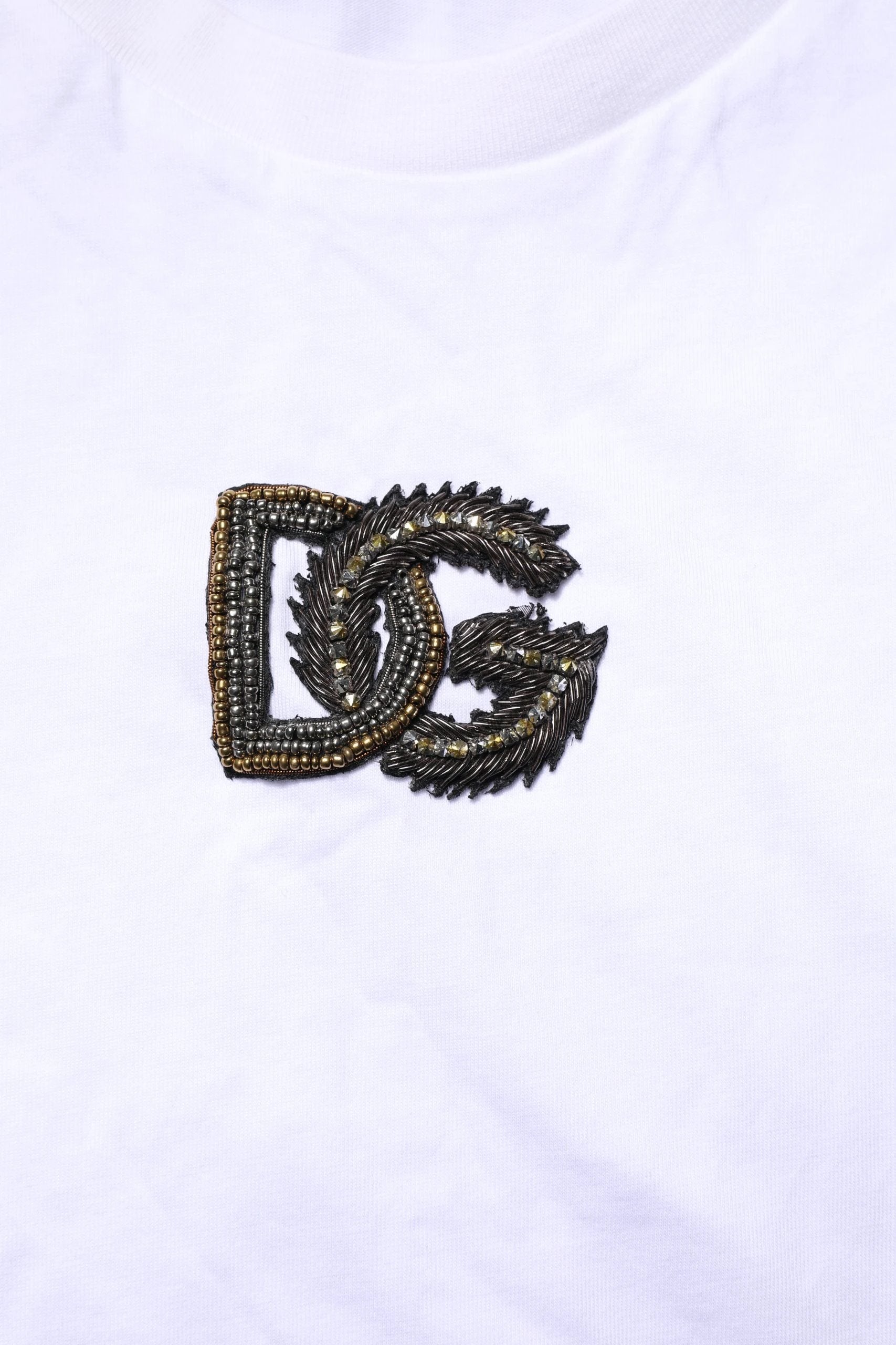 Dolce & Gabbana White Cotton DG Logo Embroidery Men  T-shirt