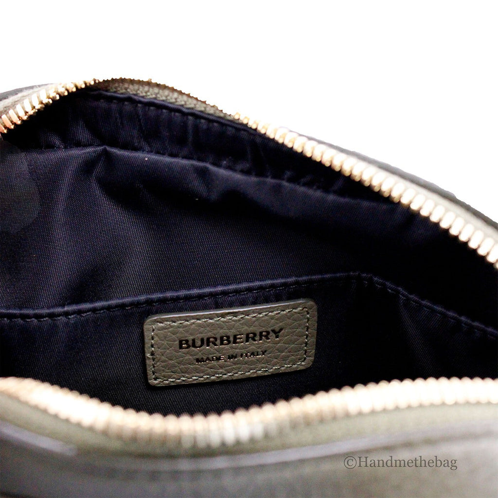 Burberry Burberry Small Branded Dark Fern Green Grainy Leather Camera Crossbody Women's Bag
