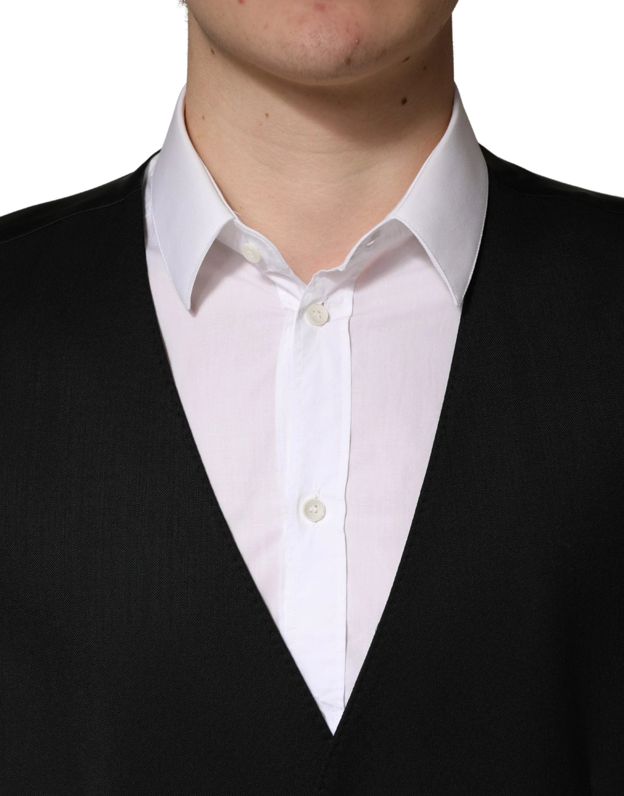 Dolce & Gabbana Black Wool Single Breasted Men Waistcoat Vest