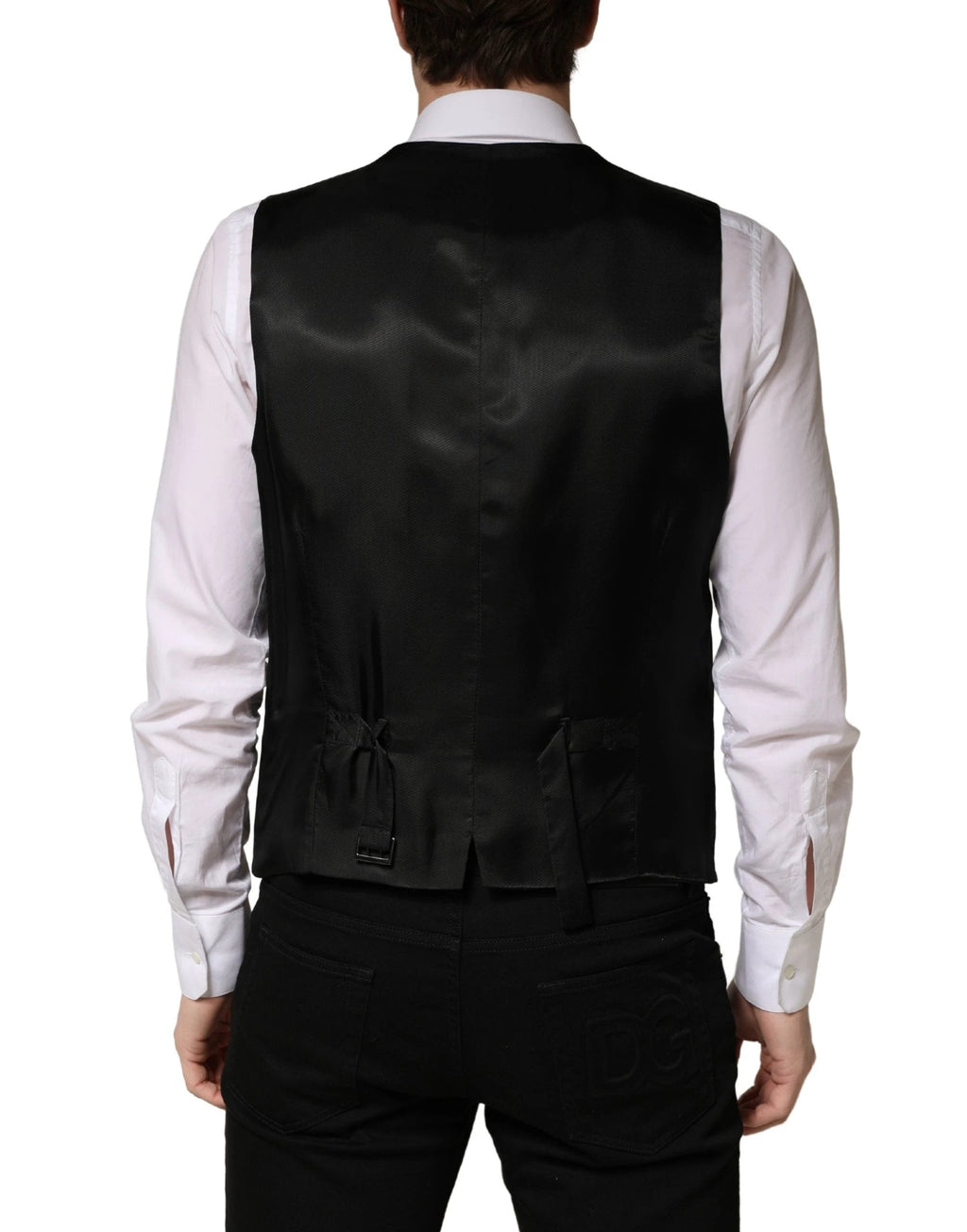 Dolce & Gabbana Black Wool Single Breasted Men Waistcoat Vest