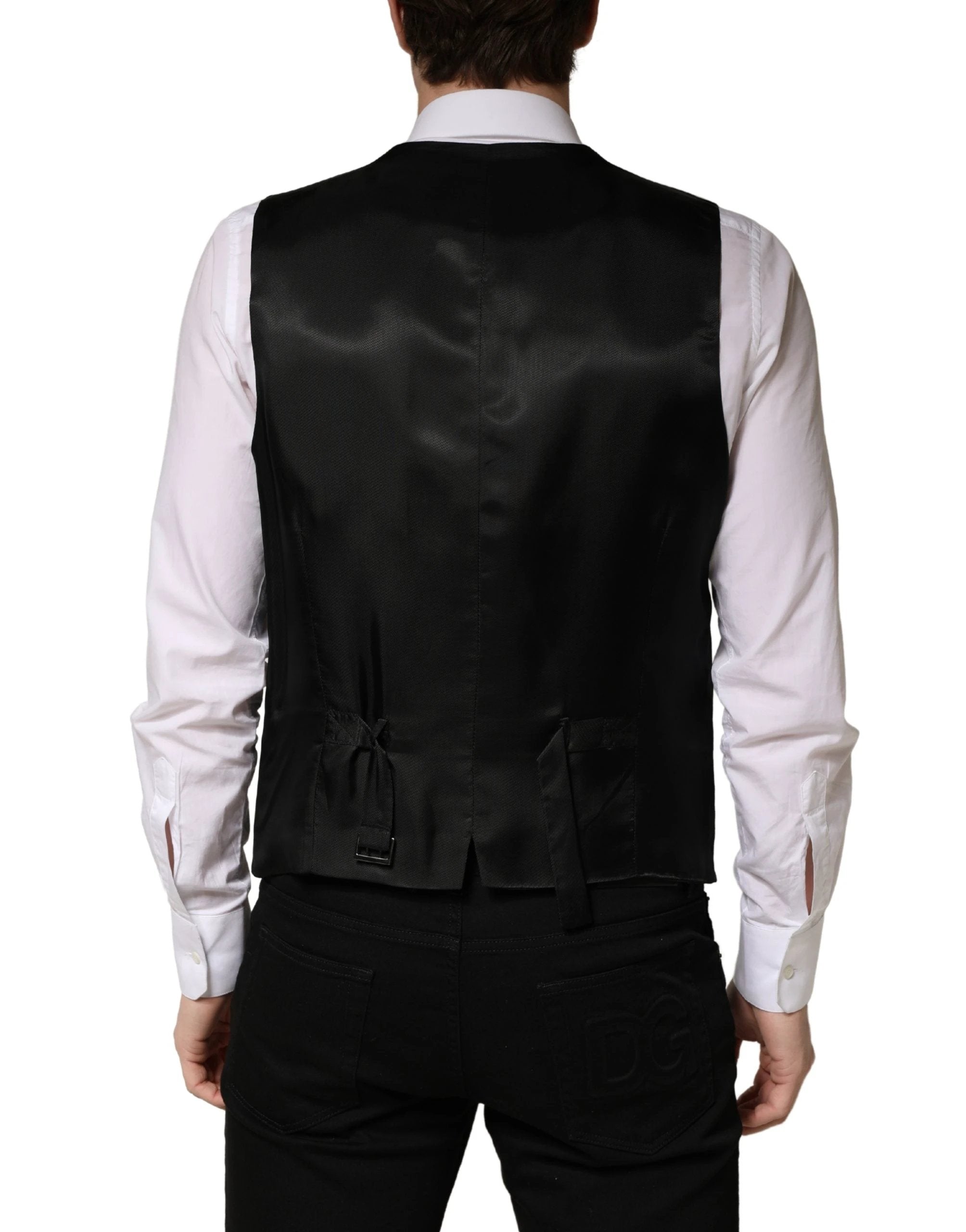 Dolce & Gabbana Black Wool Single Breasted Men Waistcoat Vest