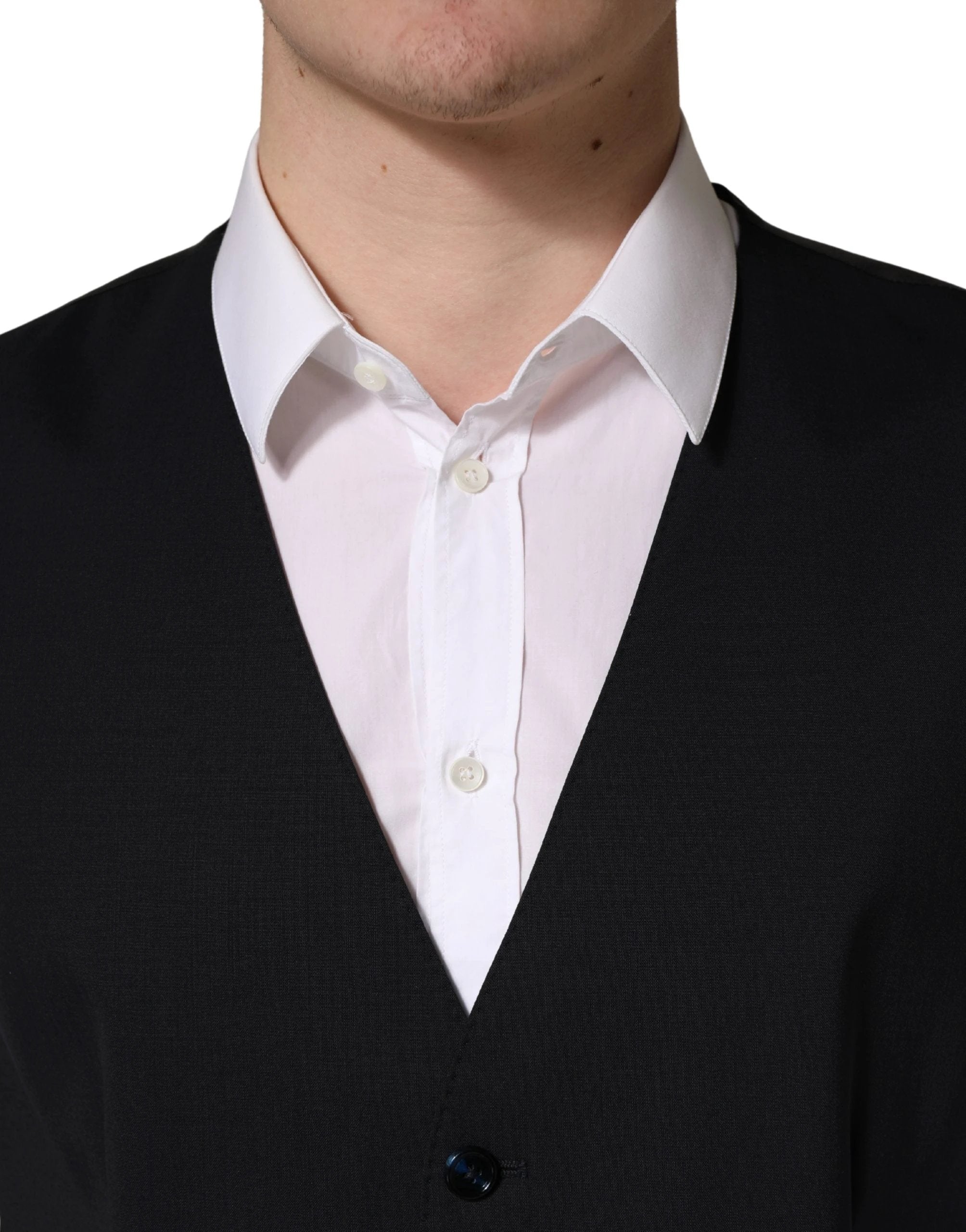 Dolce & Gabbana Black Wool Single Breasted Waistcoat Vest