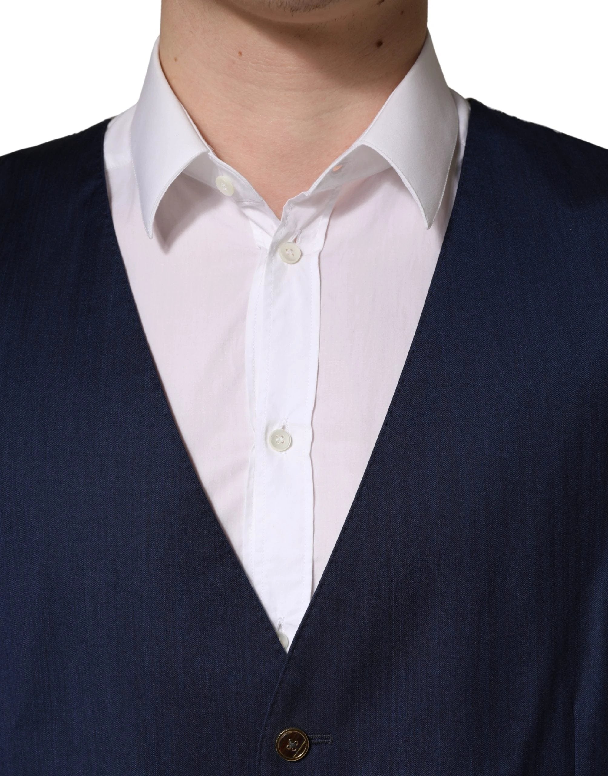 Dolce & Gabbana Navy Blue Wool Dress Formal Waistcoat Vest
