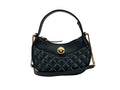 Versace Quilted Black Leather Half Moon Chain Crossbody Bag