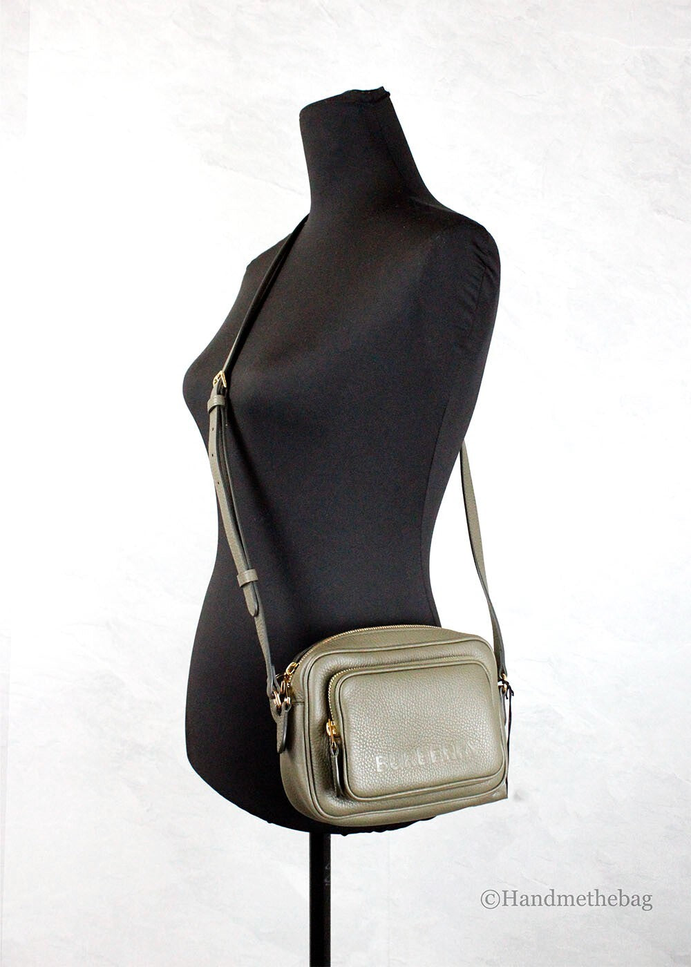 Burberry Burberry Small Branded Dark Fern Green Grainy Leather Camera Crossbody Women's Bag