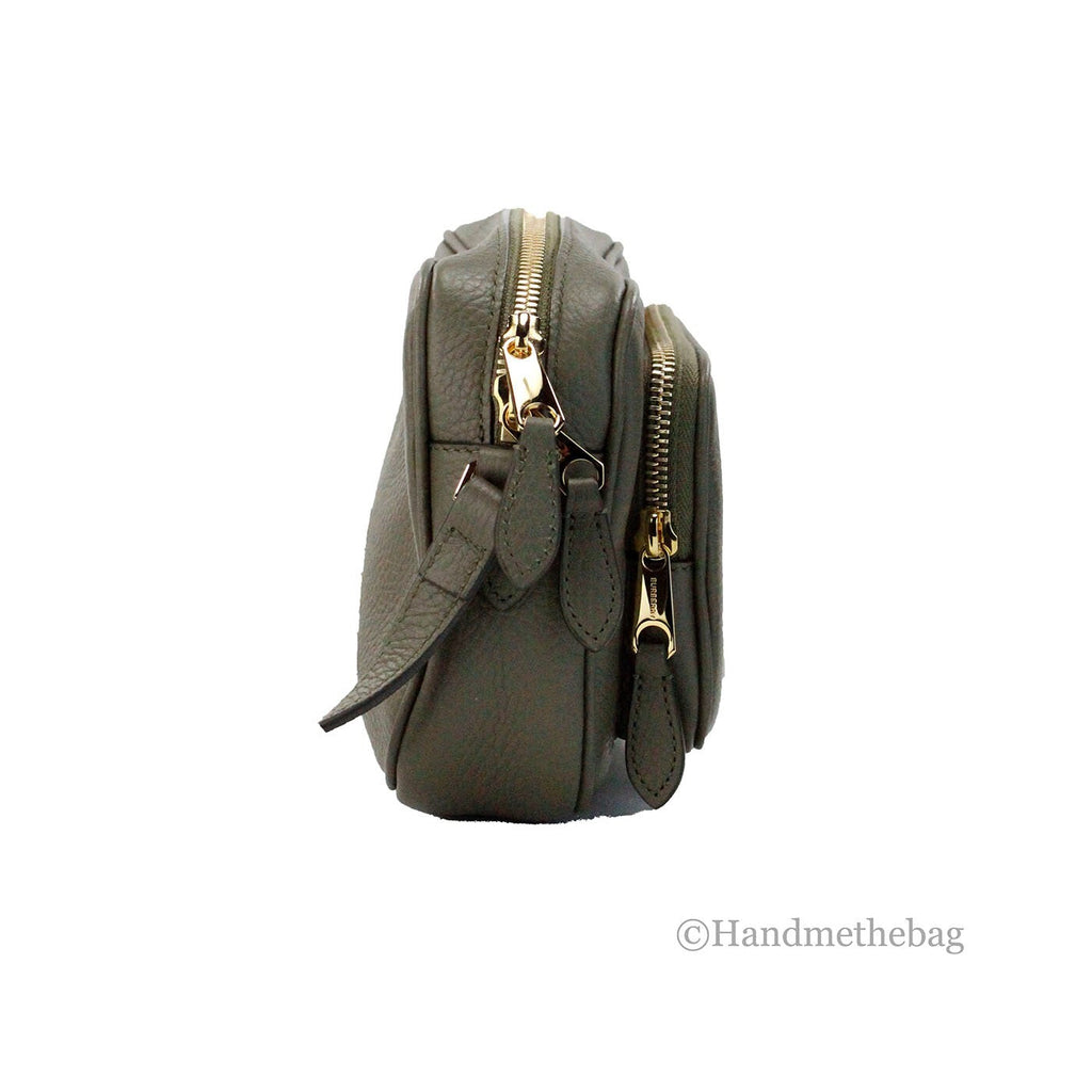 Burberry Burberry Small Branded Dark Fern Green Grainy Leather Camera Crossbody Women's Bag