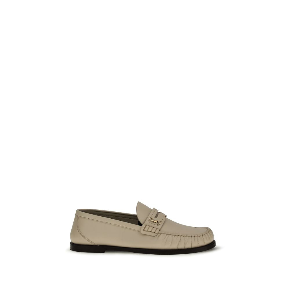 Saint Laurent Beige Calf Leather Bos Taurus Slip-On Women's Loafers
