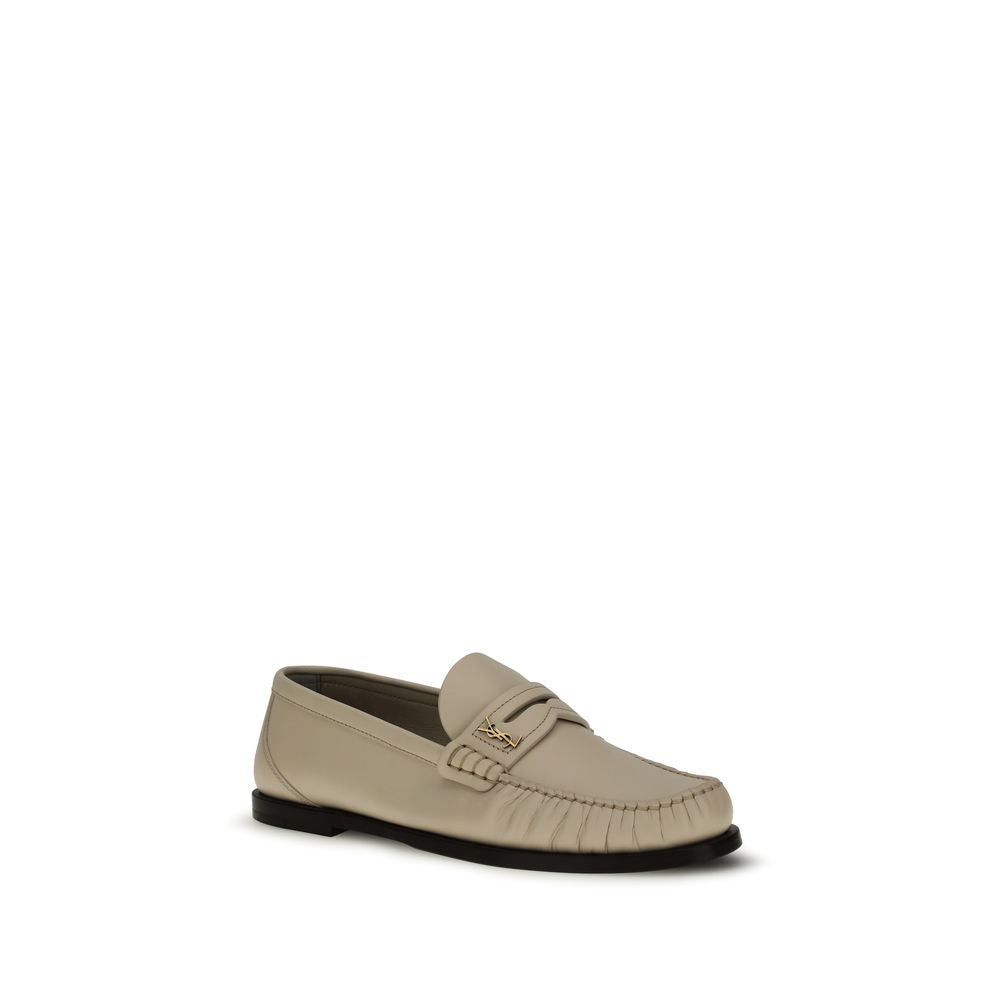 Saint Laurent Beige Calf Leather Bos Taurus Slip-On Women's Loafers