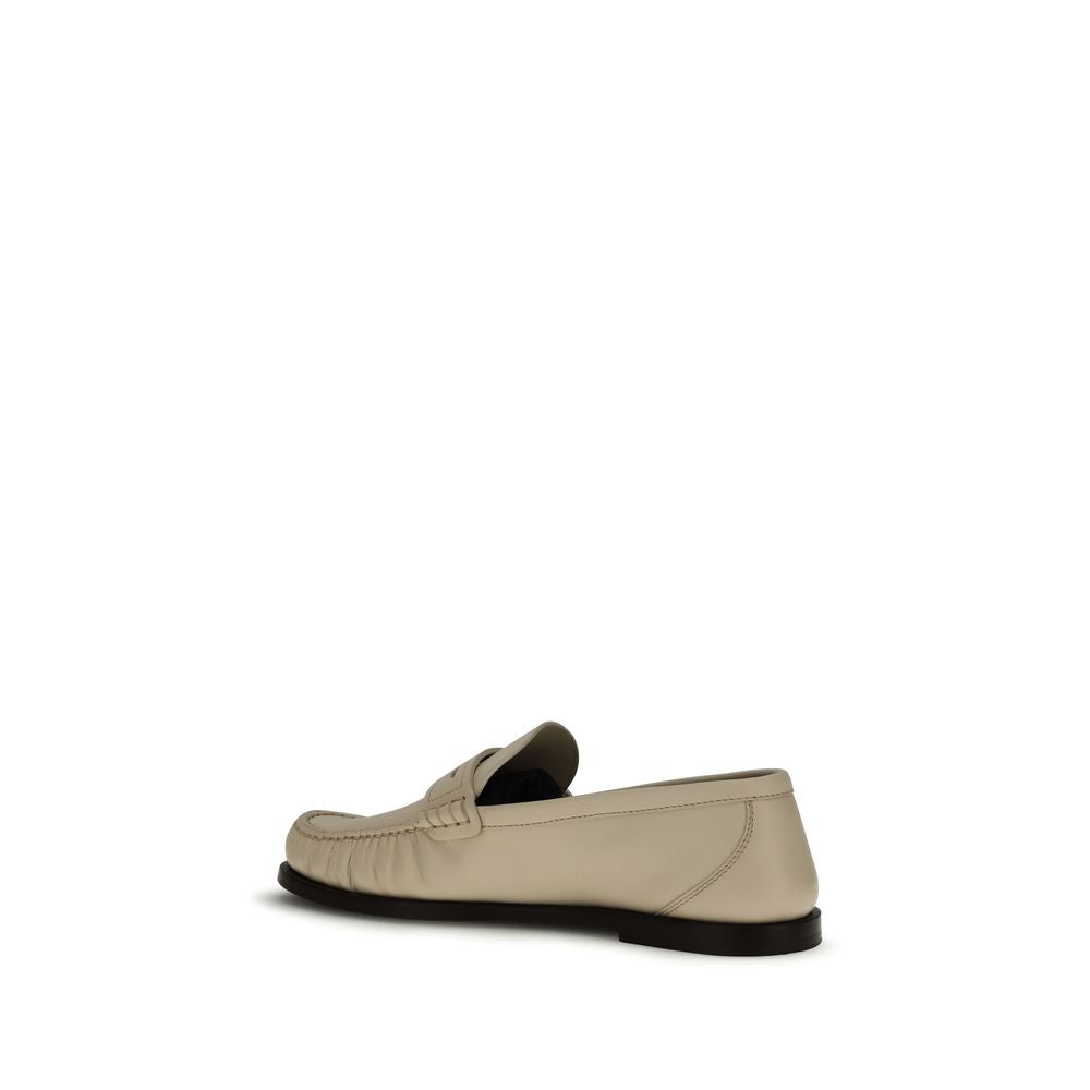 Saint Laurent Beige Calf Leather Bos Taurus Slip-On Women's Loafers