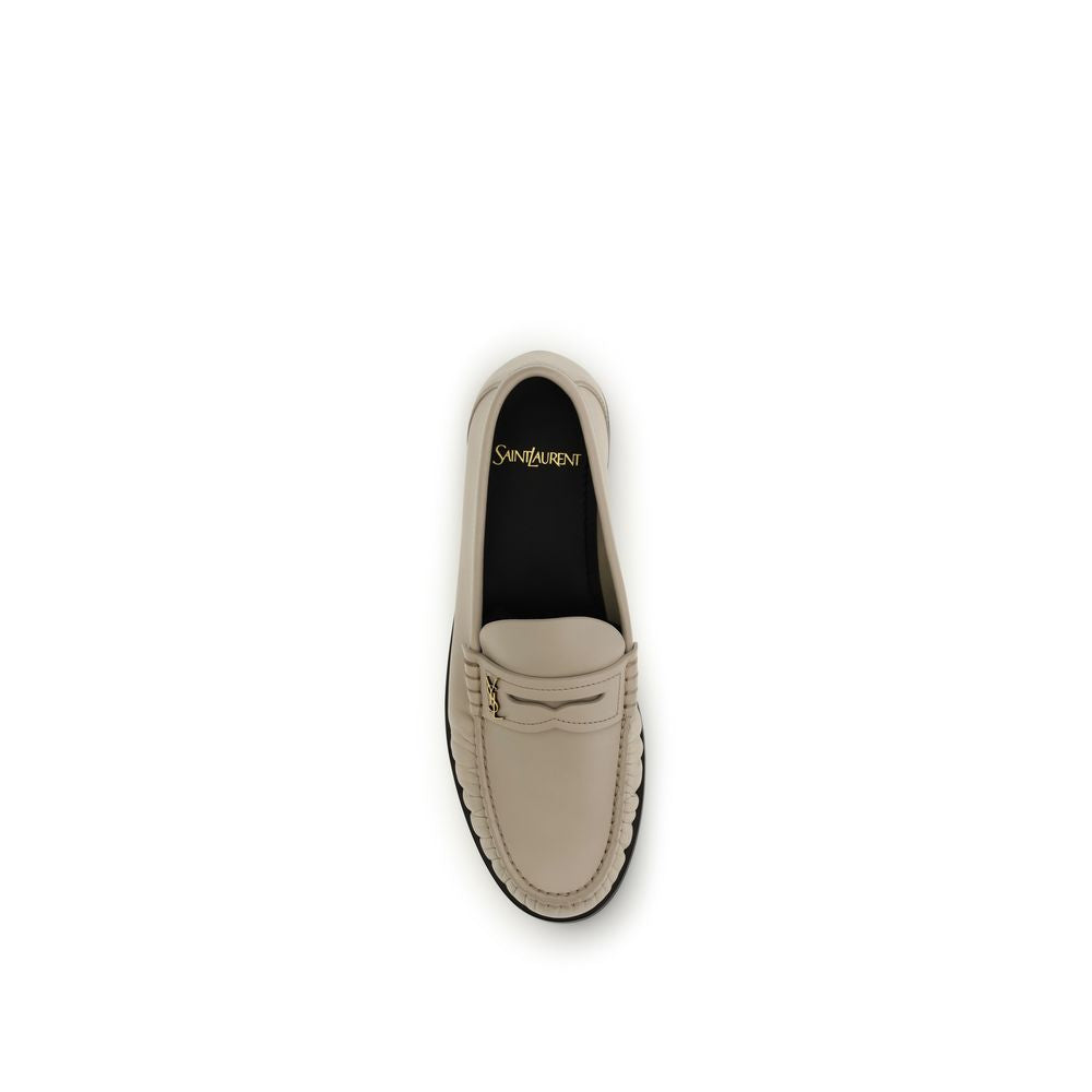 Saint Laurent Beige Calf Leather Bos Taurus Slip-On Women's Loafers