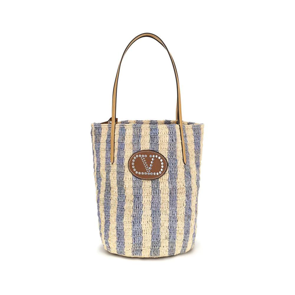 Valentino Garavani Blue Raffia Backet Bag