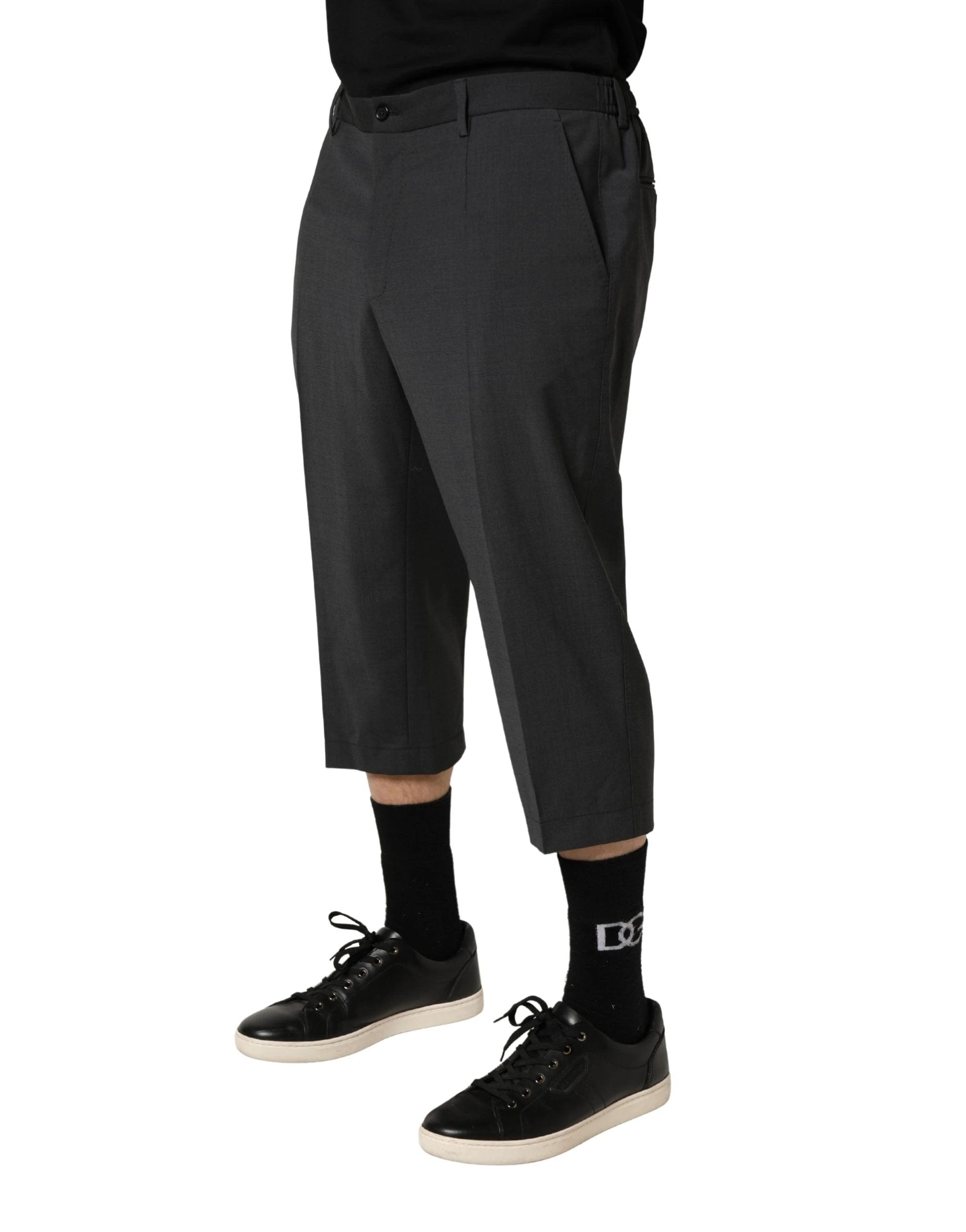 Dolce & Gabbana Dark Gray Wool Cropped Chino Trouser Pants