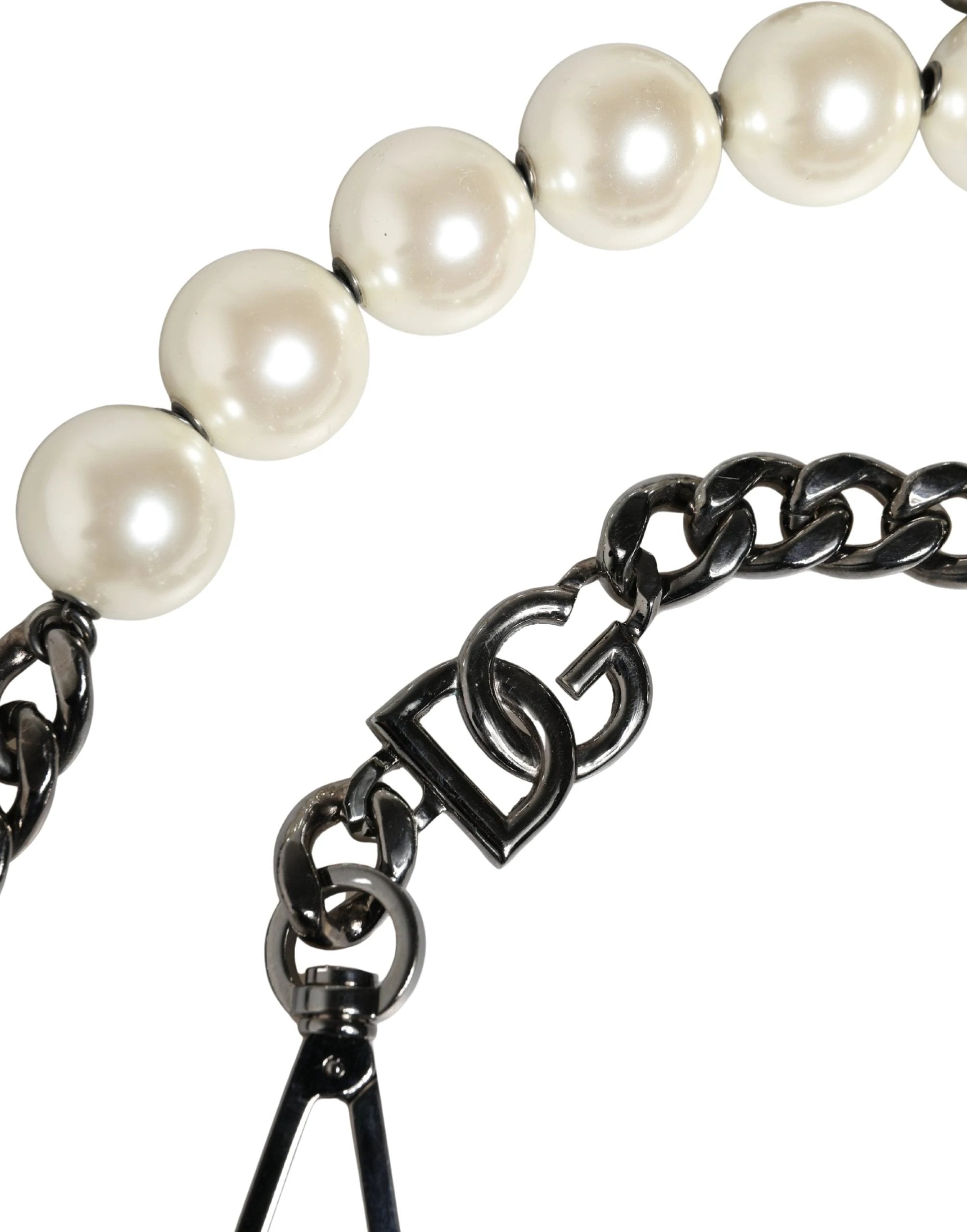 Dolce & Gabbana White Leather Silver Chain Bag Accessory Shoulder Strap