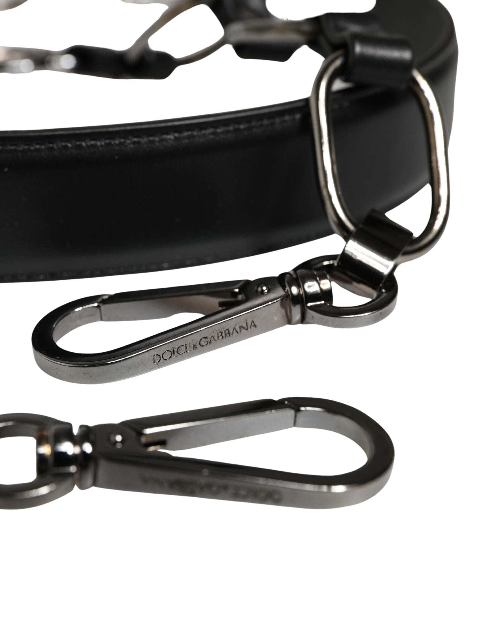 Dolce & Gabbana Black Leather Silver Chain Bag Accessory Shoulder Strap