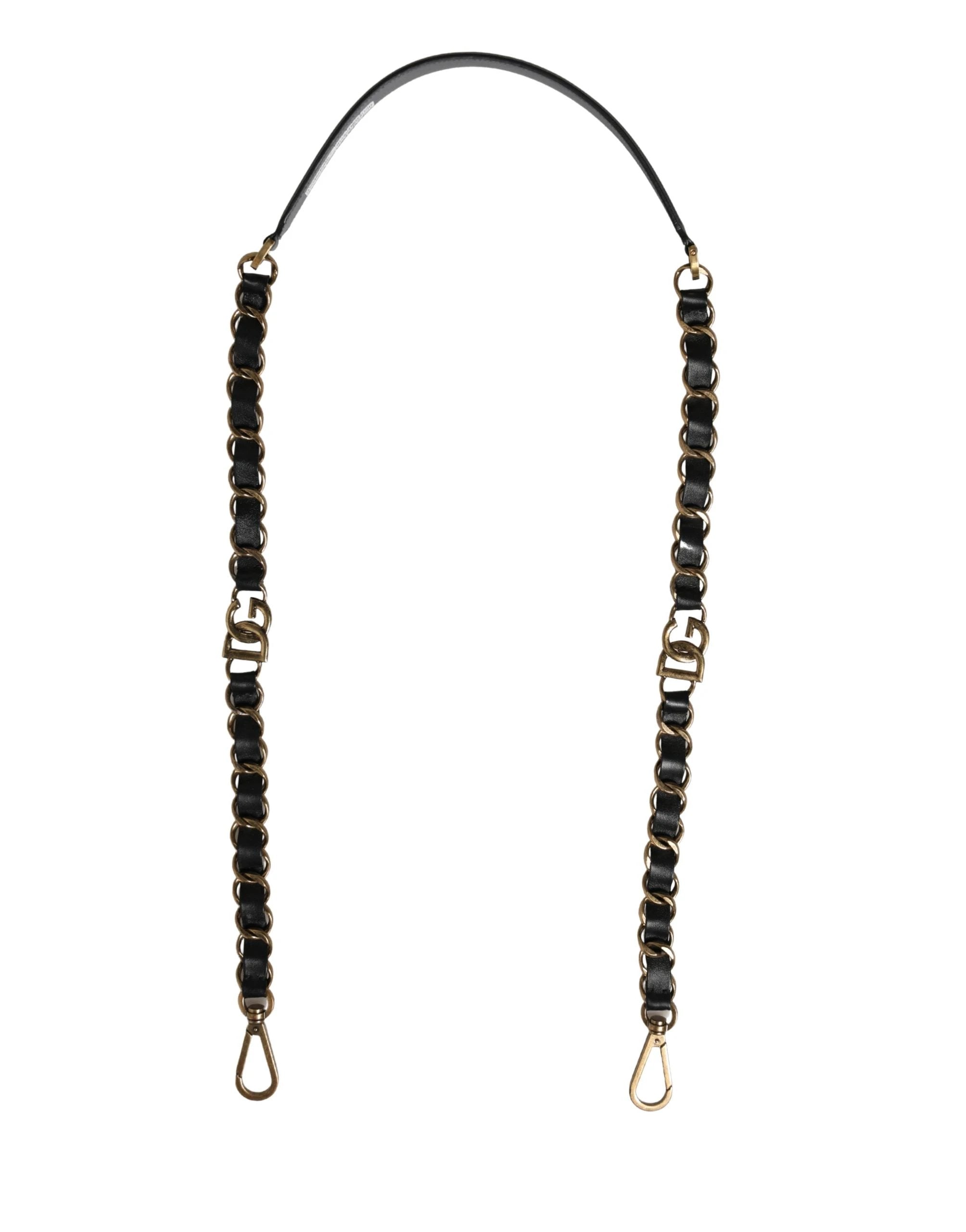 Dolce & Gabbana Black Leather Gold Chain Bag Accessory Shoulder Strap