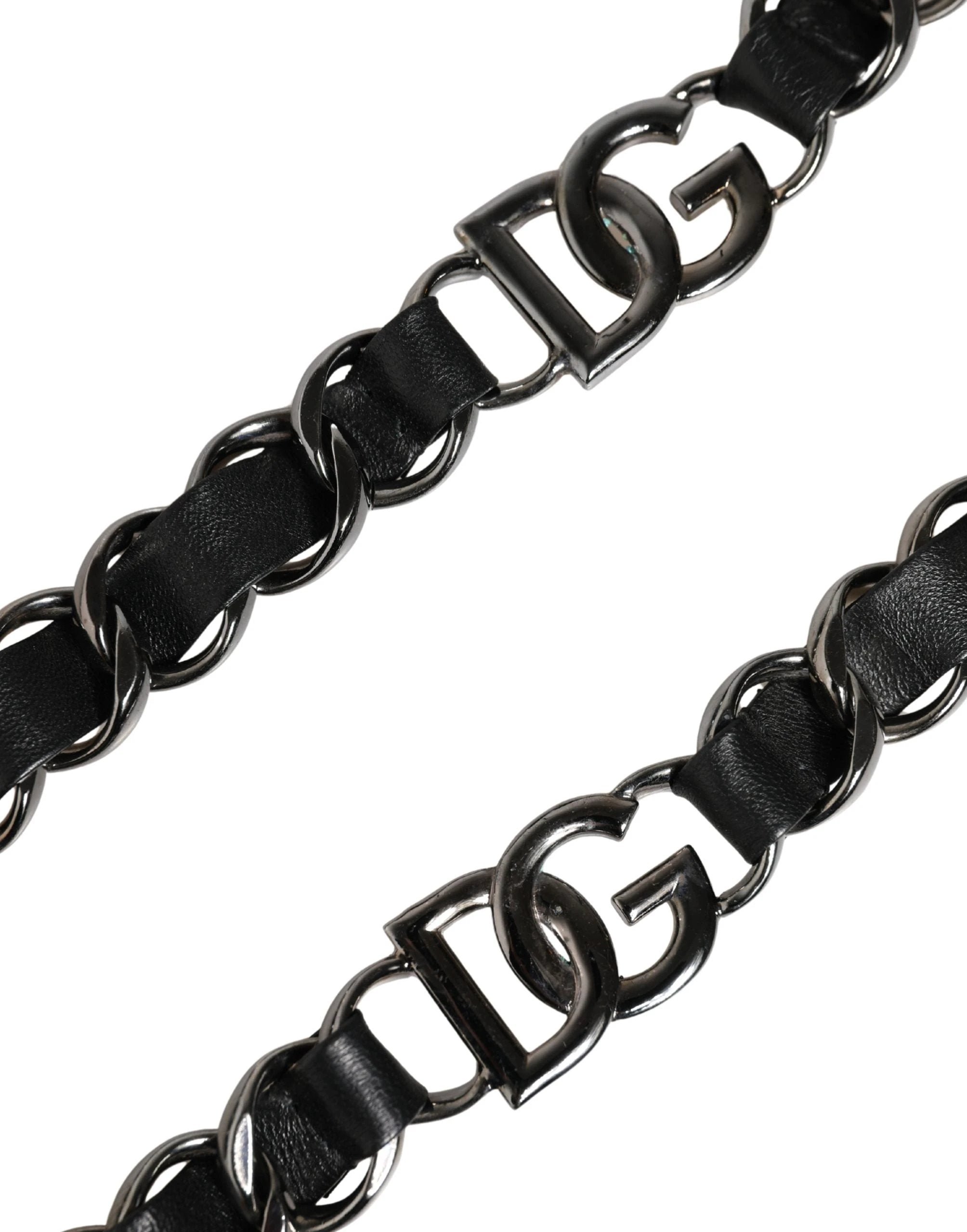 Dolce & Gabbana Black Leather Silver Chain Bag Accessory Shoulder Strap