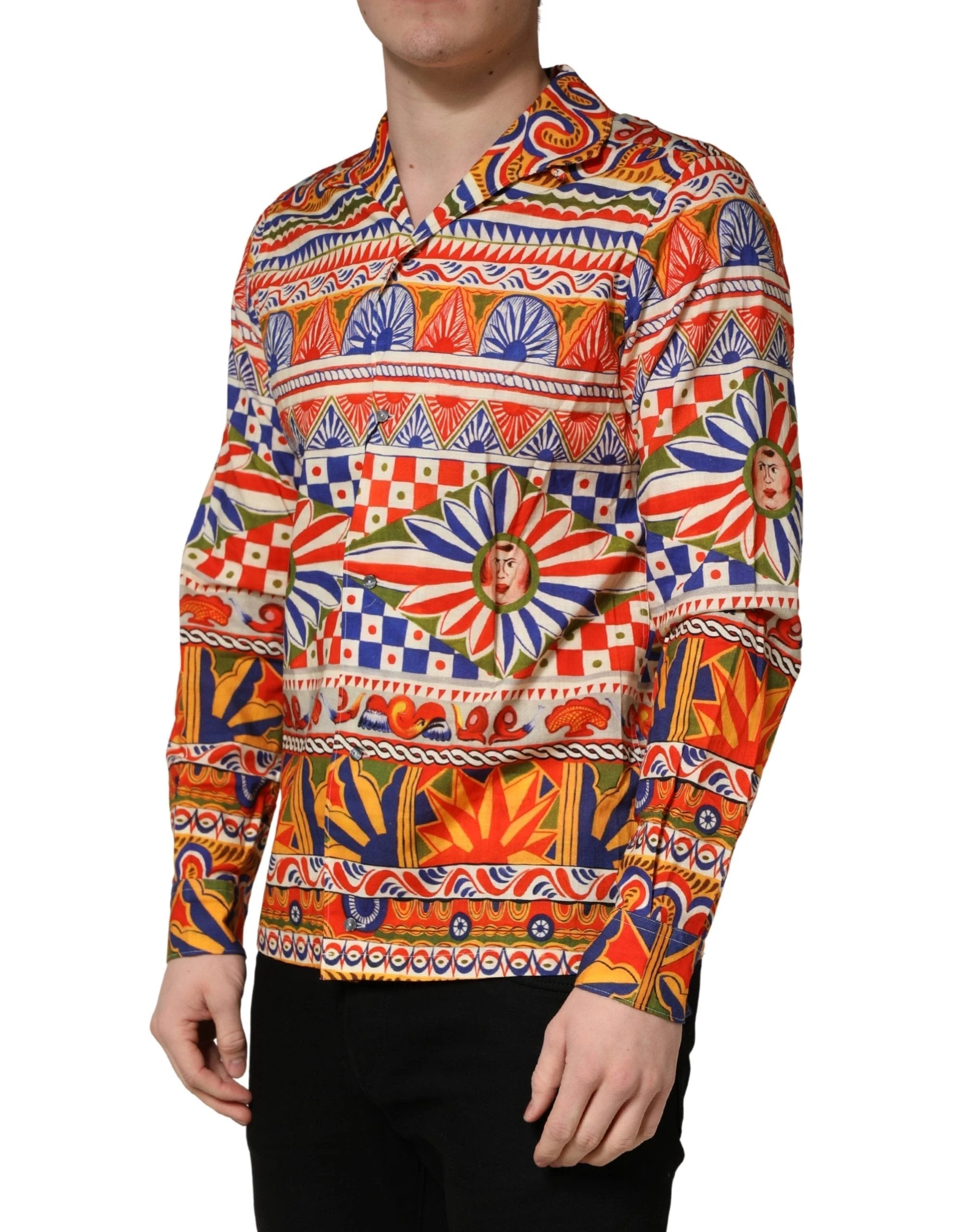 Dolce & Gabbana Multicolor Sicilian Carretto Twill Cotton Men Shirt