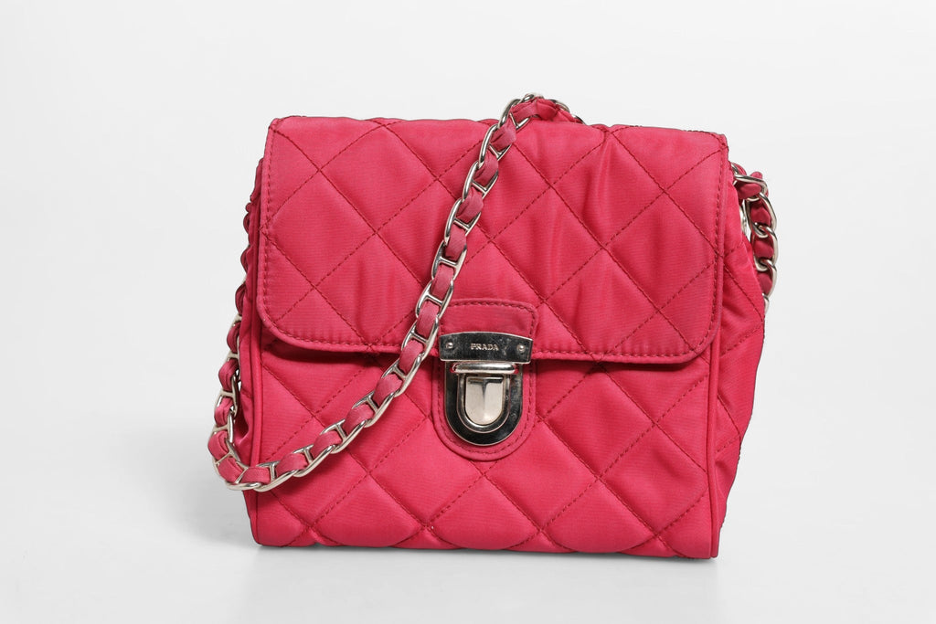 Prada Prada Pink Quilted Tessuto Impuntu Nylon Flap Crossbody Women's Bag