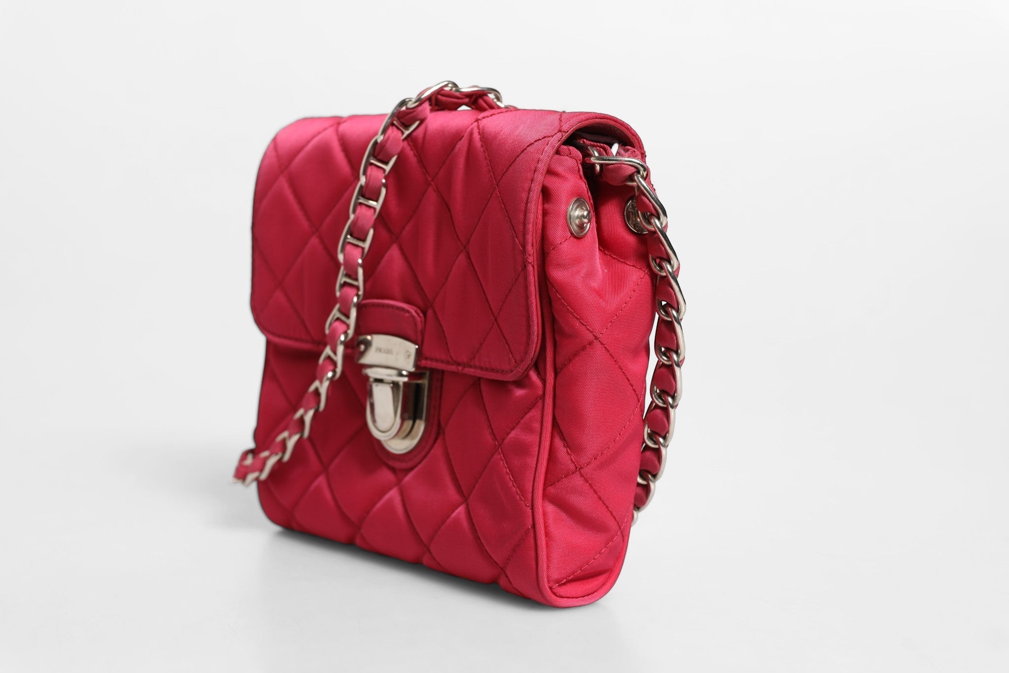 Prada Prada Pink Quilted Tessuto Impuntu Nylon Flap Crossbody Women's Bag