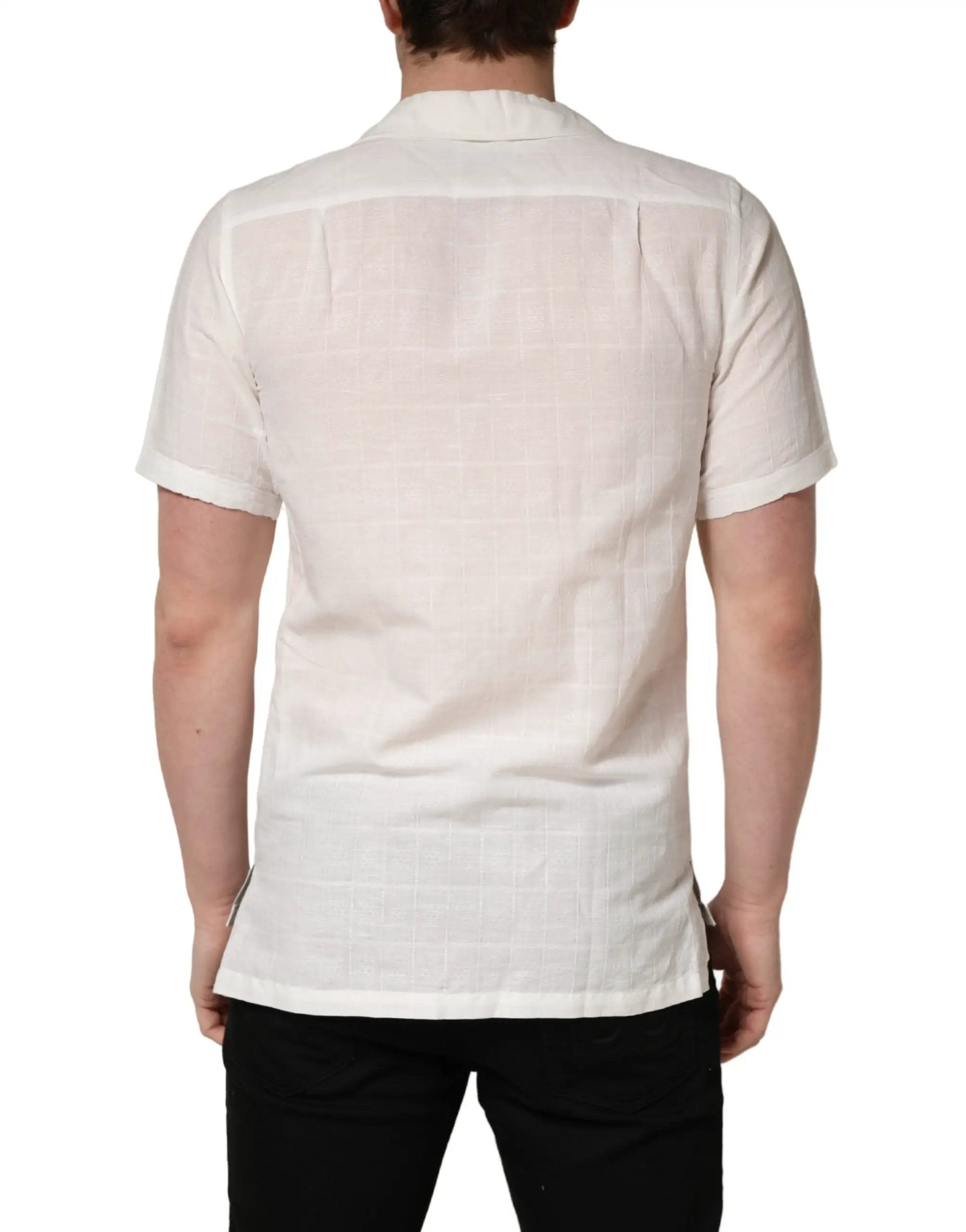 Dolce & Gabbana White Linen Short Sleeves Button Down Shirt