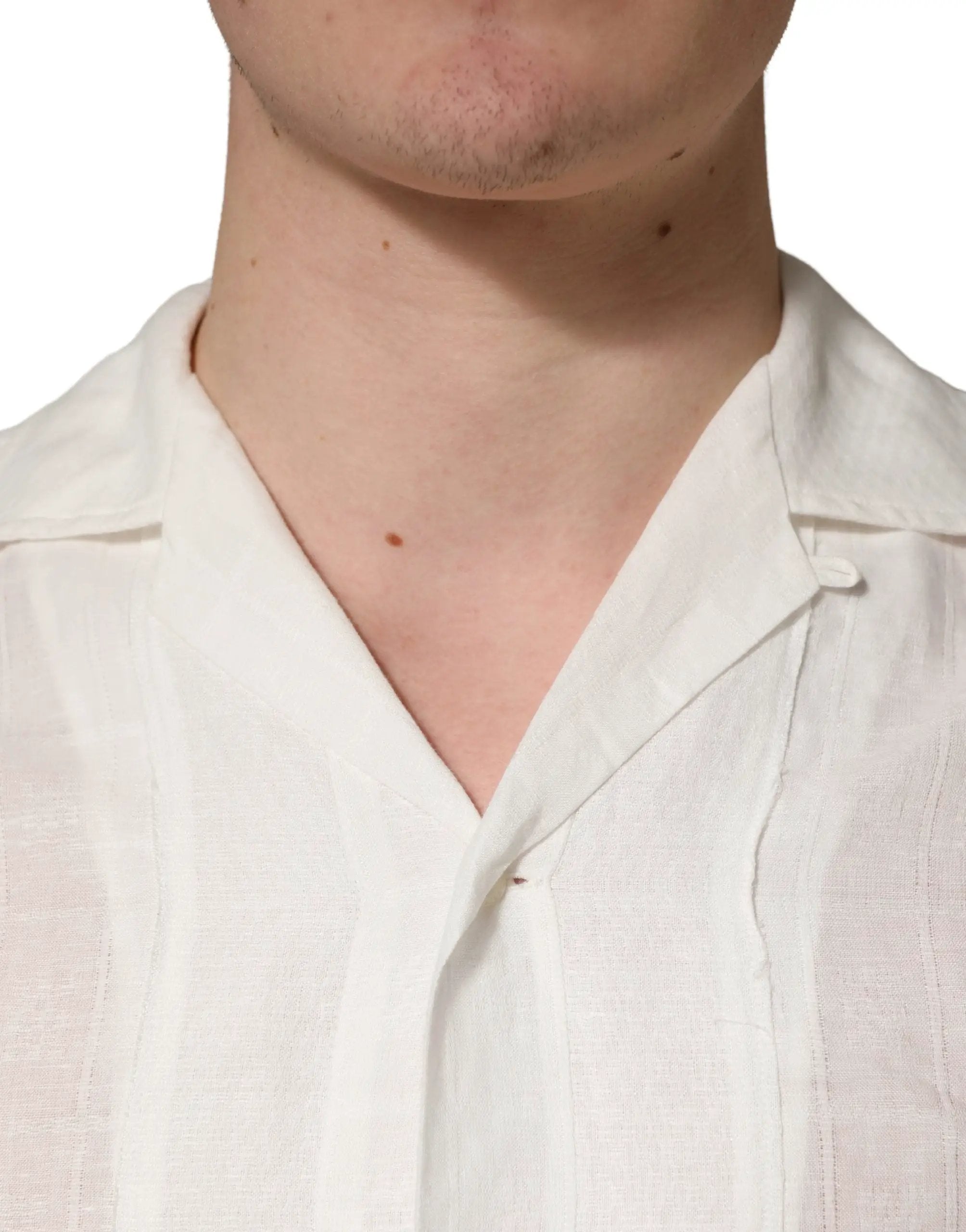 Dolce & Gabbana White Linen Short Sleeves Button Down Shirt