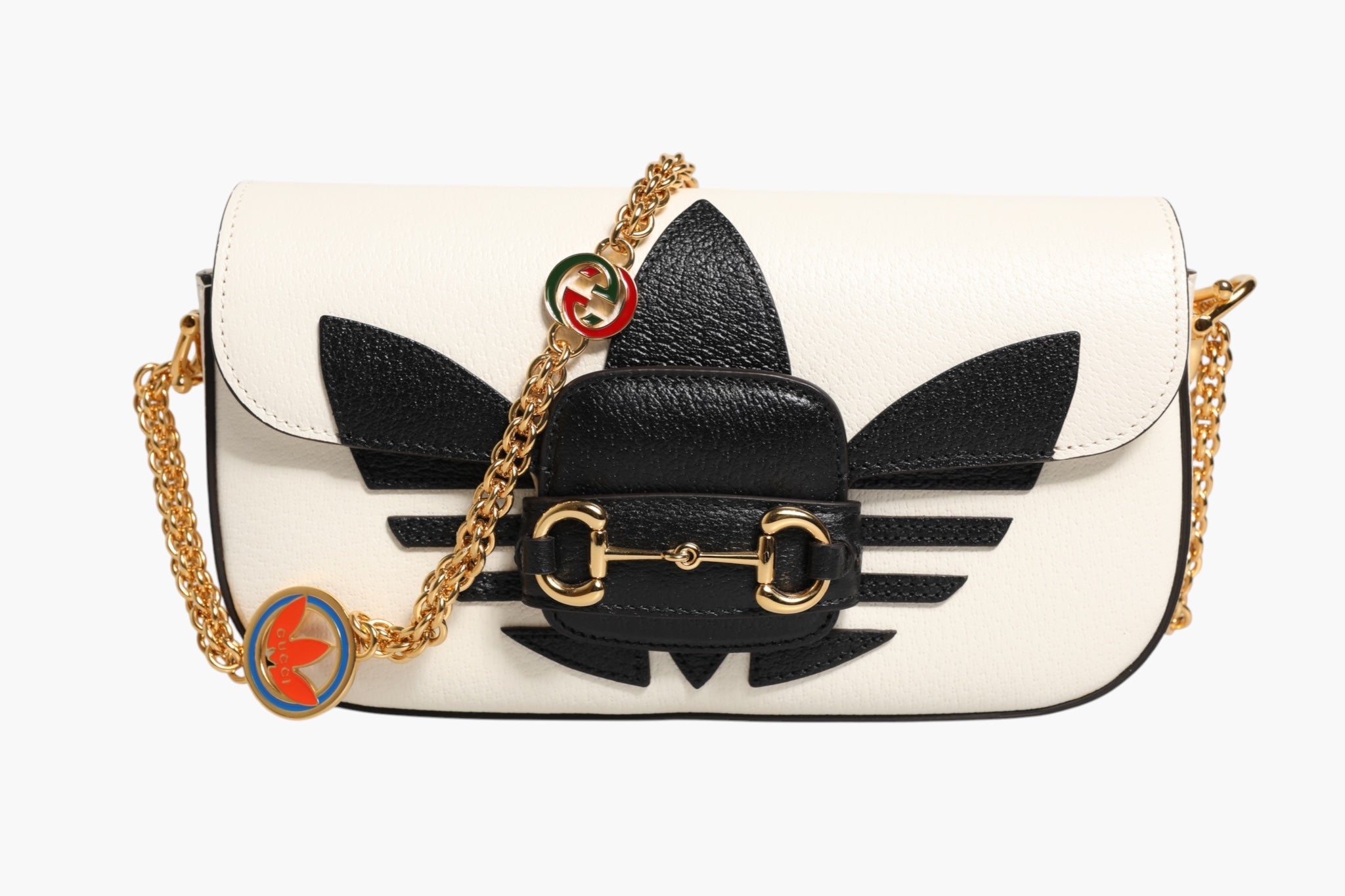 Gucci Gucci x Adidas Horsebit 1955  White Black Calfskin Leather Shoulder Women's Bag (Pre-Owned)