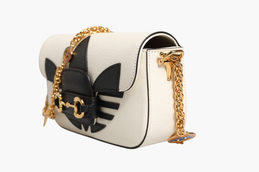 Gucci Gucci x Adidas Horsebit 1955  White Black Calfskin Leather Shoulder Women's Bag (Pre-Owned)