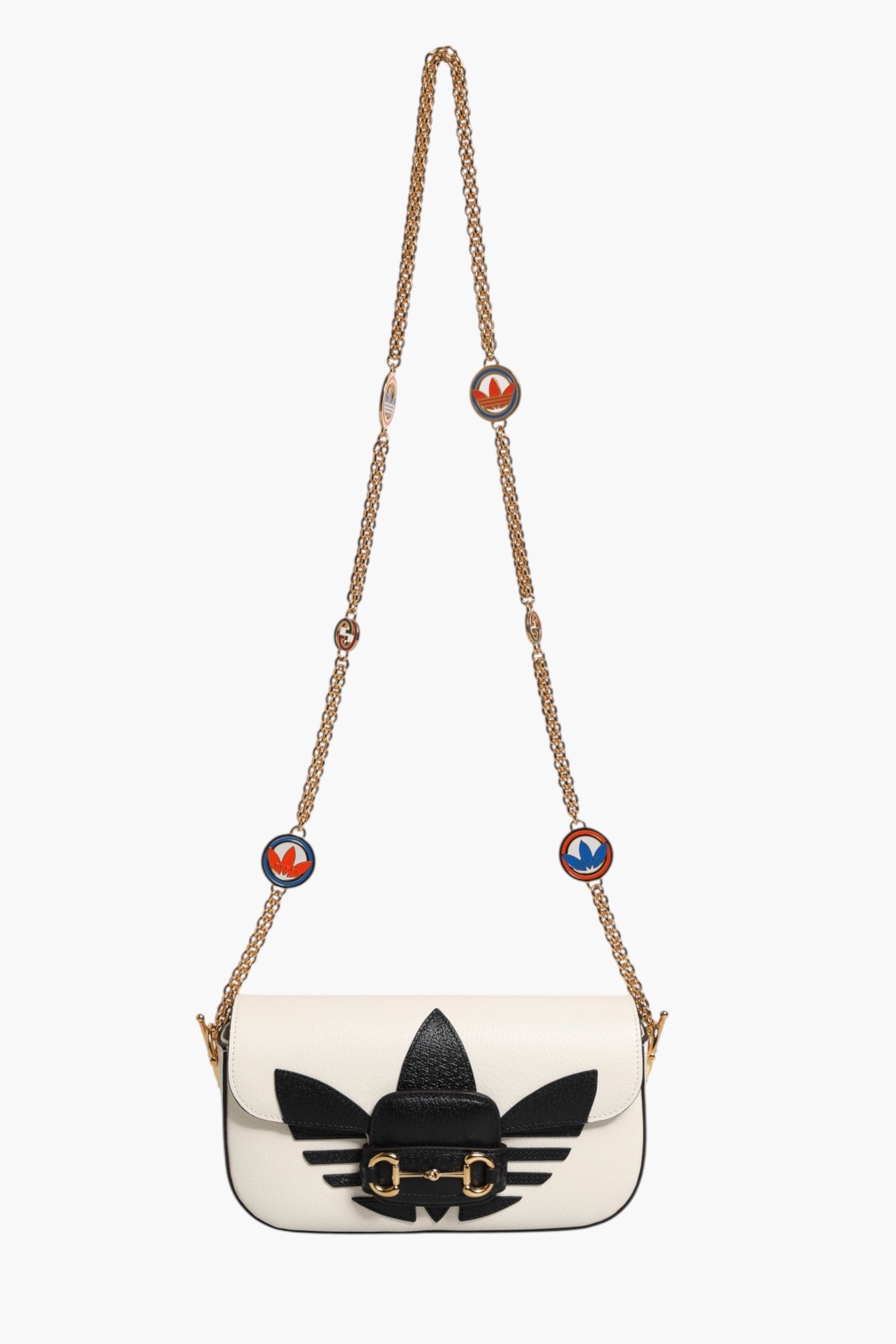 Gucci Gucci x Adidas Horsebit 1955  White Black Calfskin Leather Shoulder Women's Bag (Pre-Owned)