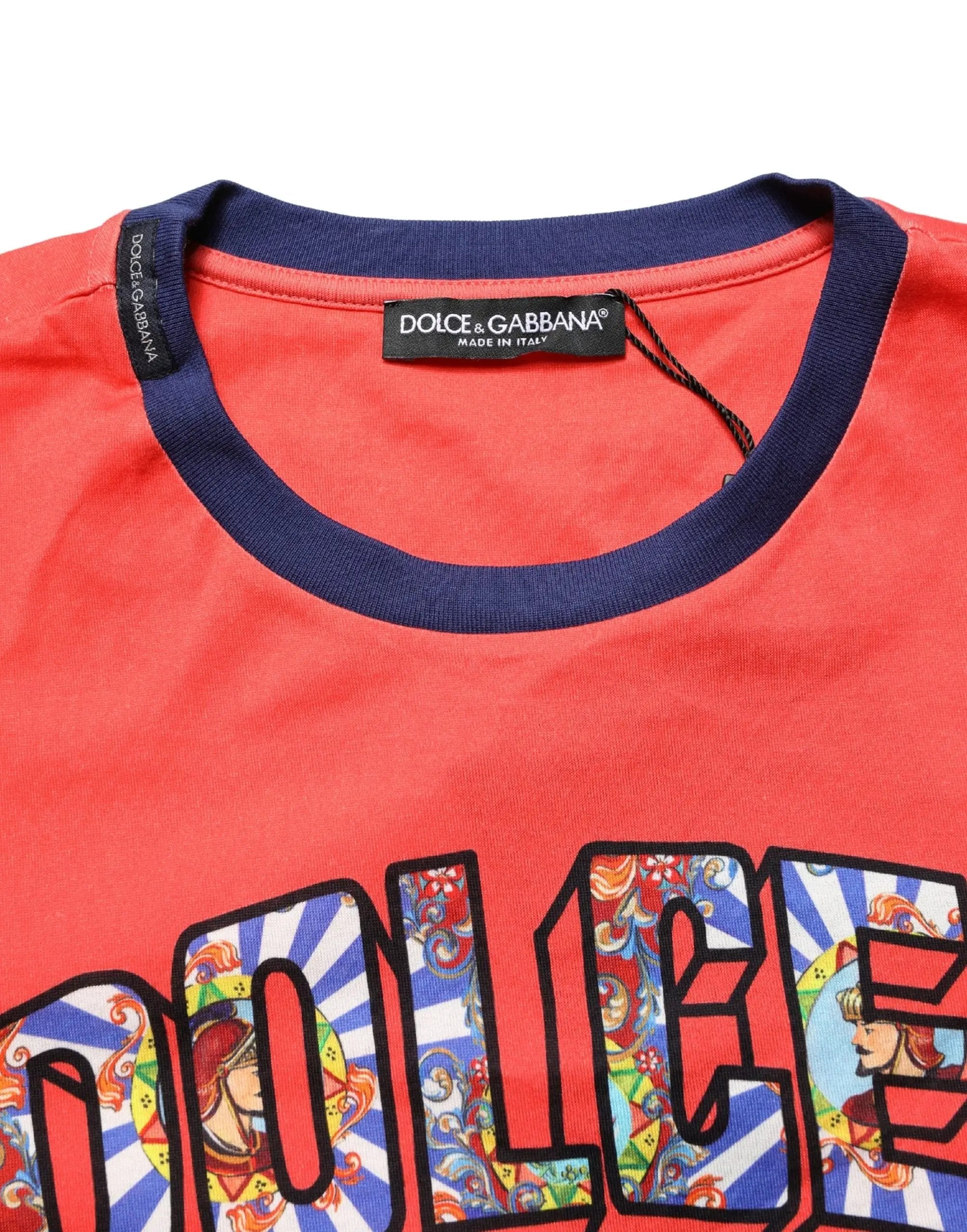 Dolce & Gabbana Orange Logo Print Cotton Crew Neck T-shirt