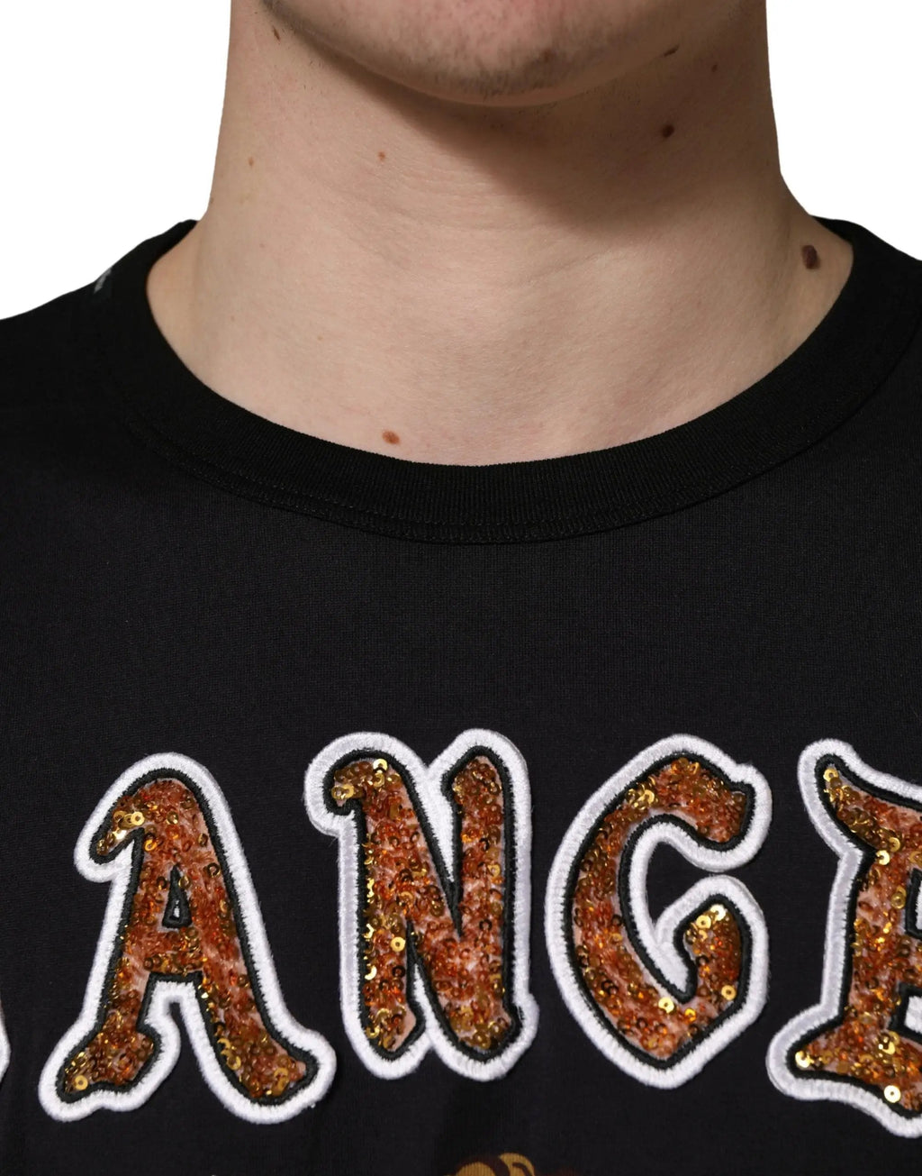 Dolce & Gabbana Black Angel Print Cotton Crew Neck T-shirt