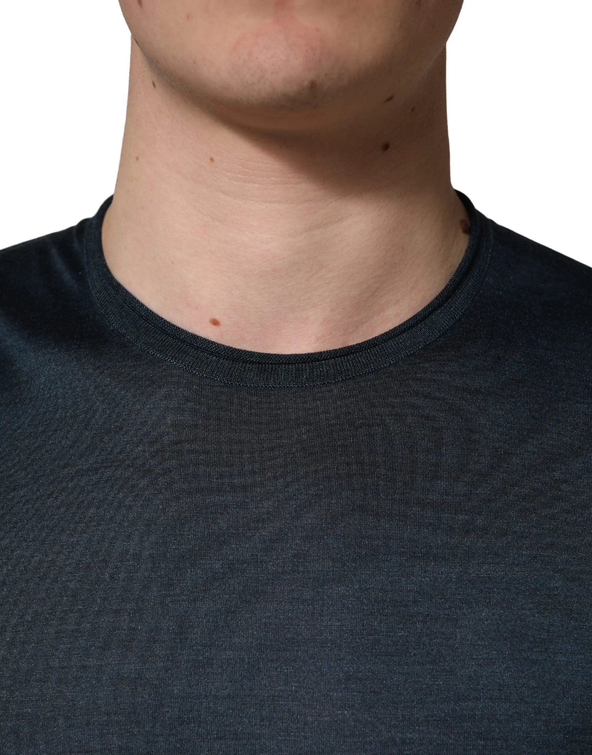 Dolce & Gabbana Dark Blue Silk Crew Neck Short Sleeve T-shirt