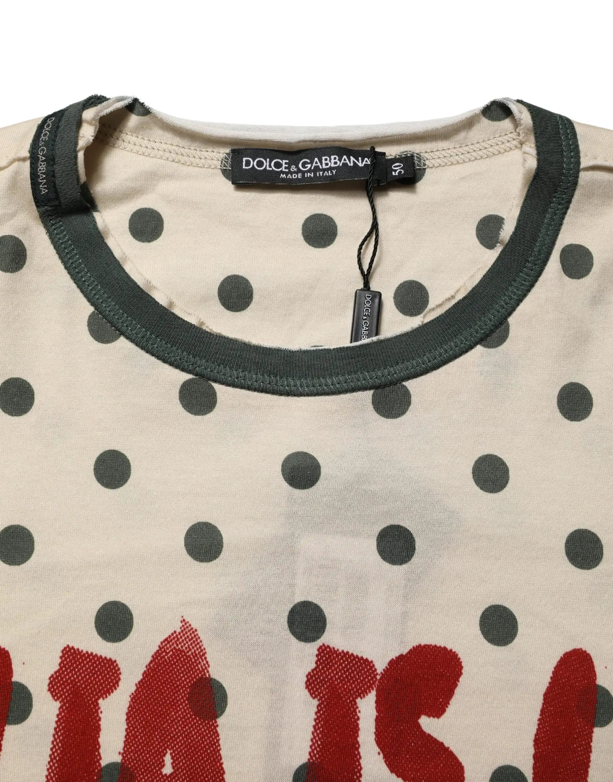Dolce & Gabbana Beige Cotton Polka Dot Graphic Tee T-shirt