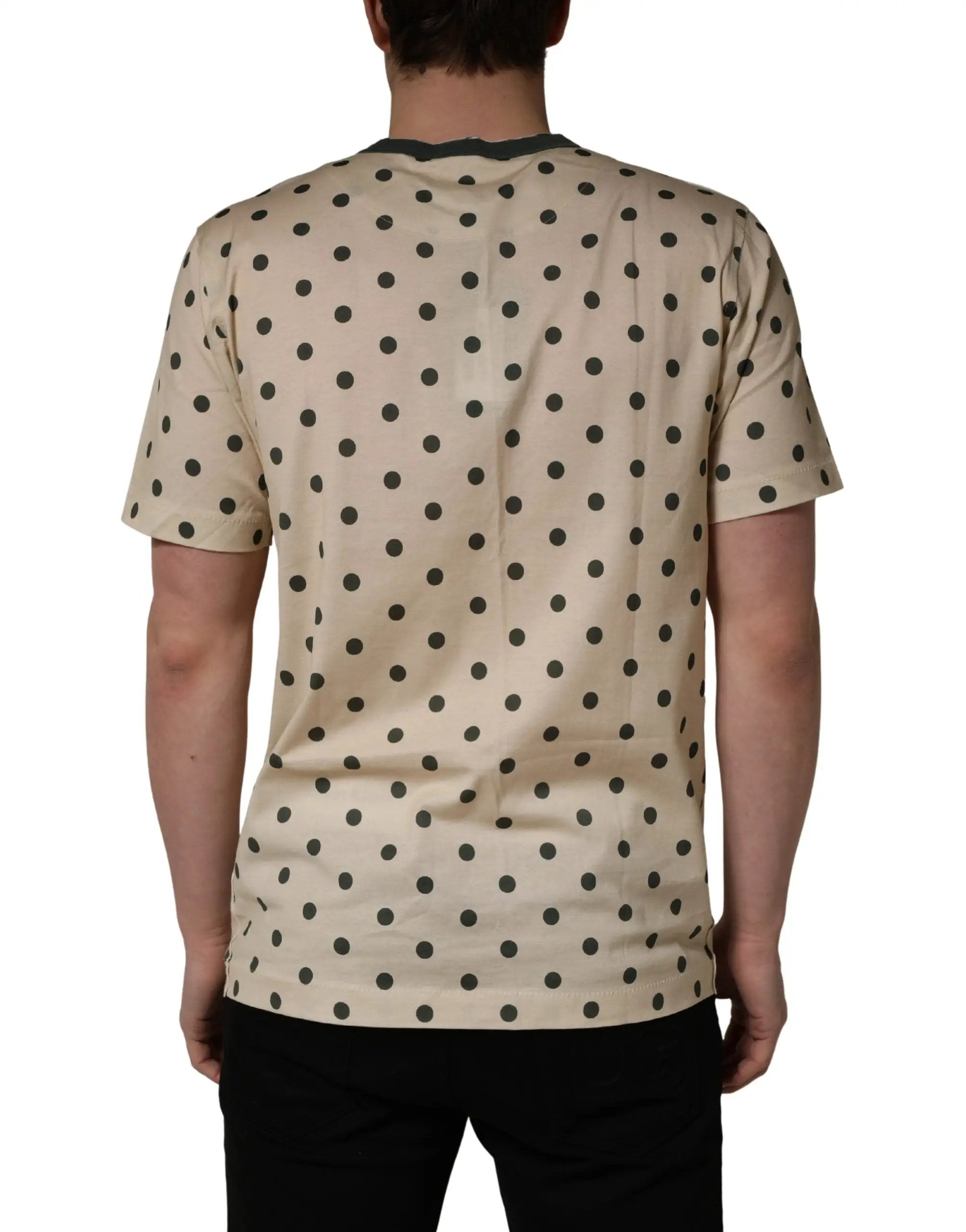 Dolce & Gabbana Beige Cotton Polka Dot Graphic Tee T-shirt