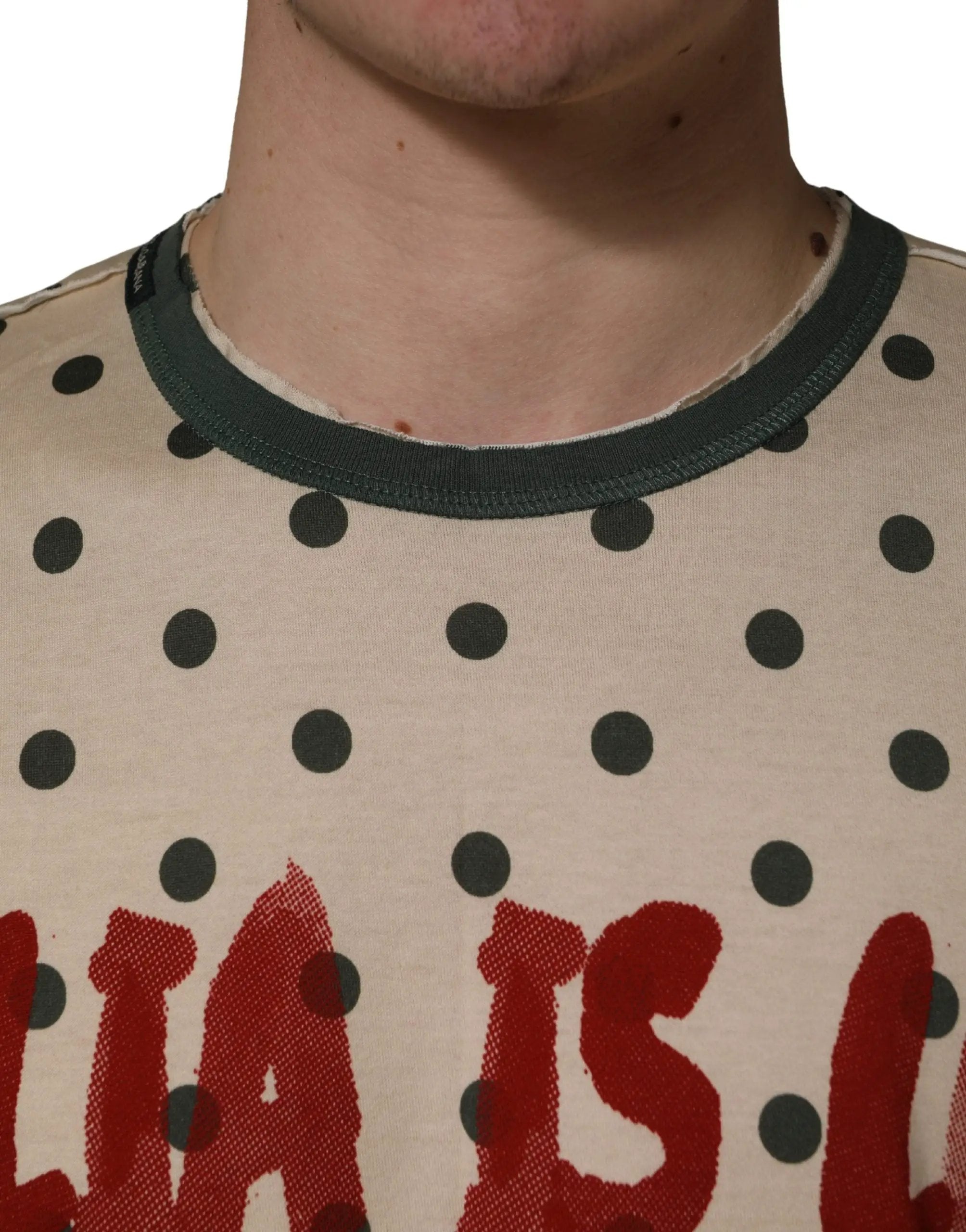 Dolce & Gabbana Beige Cotton Polka Dot Graphic Tee T-shirt