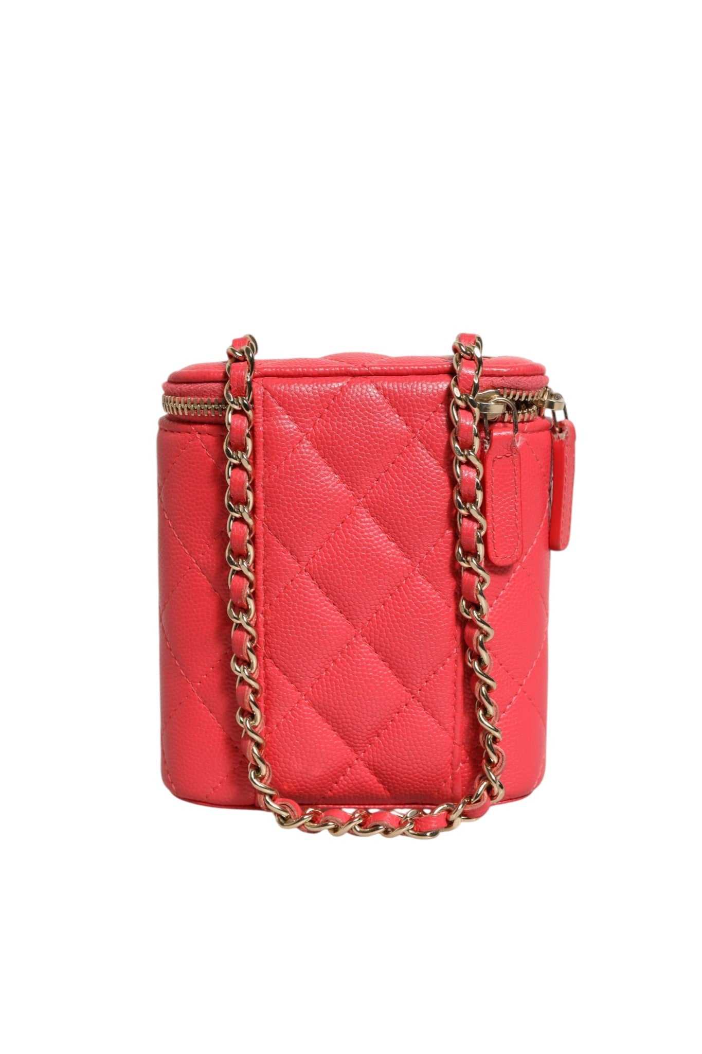 Chanel Red Caviar Quilted Small Vertical Coco Beauty Vanity Case with Women's Chain