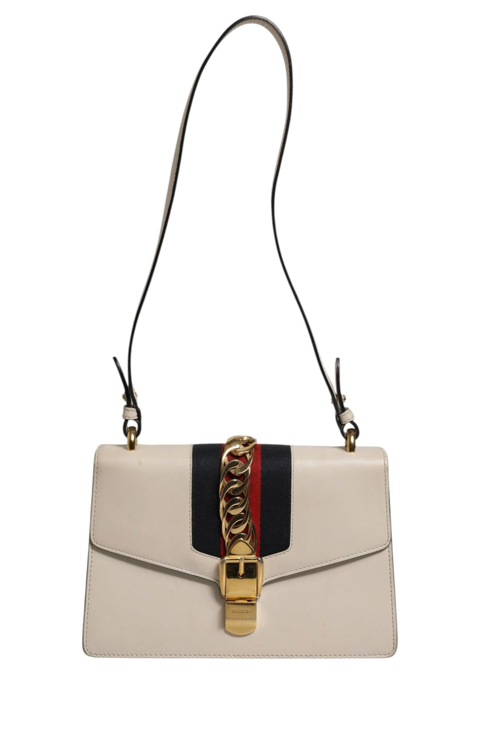 Gucci White Calfskin Leather Sylvie Crossbody Women's Bag (Pre-Owned)