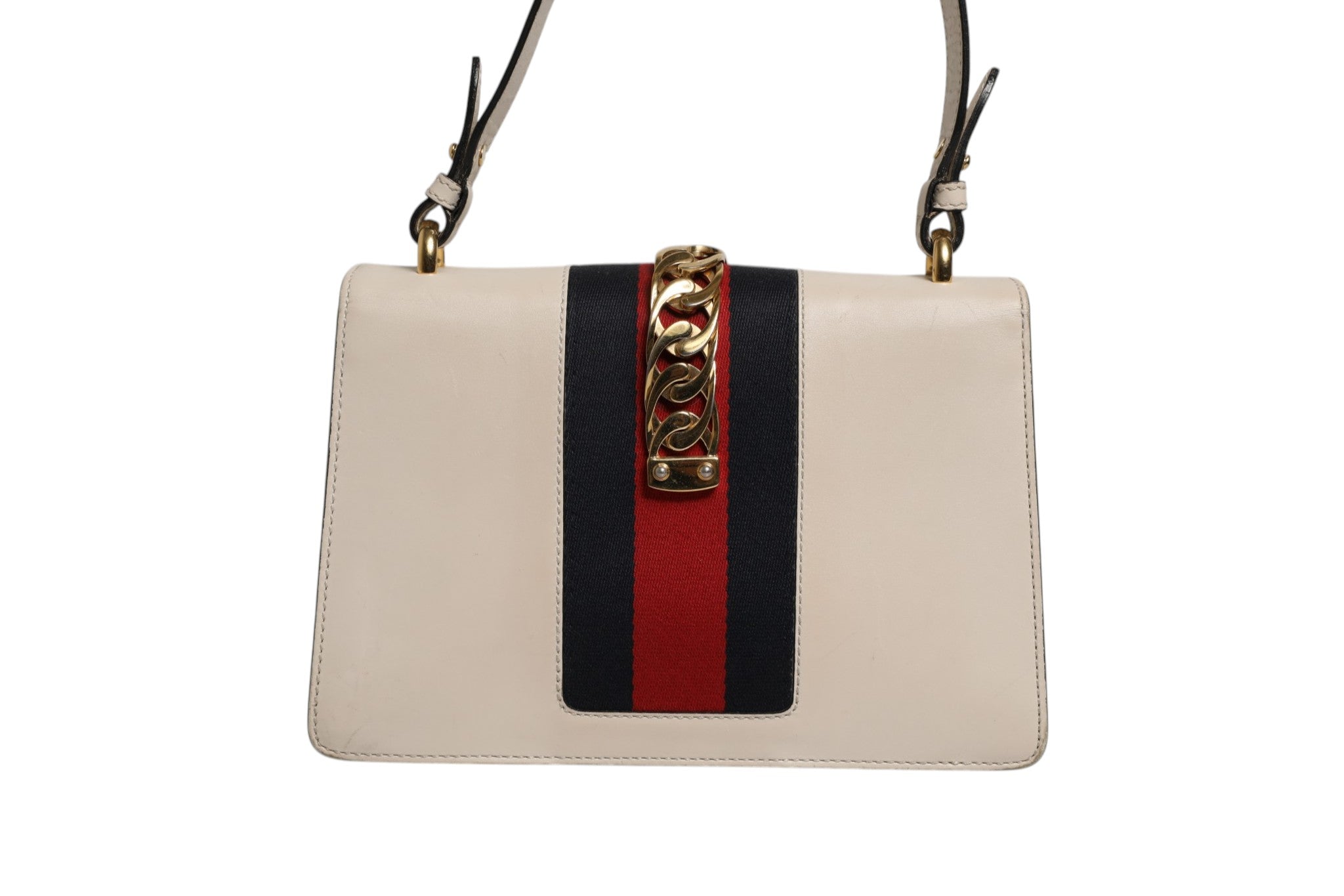 Gucci White Calfskin Leather Sylvie Crossbody Women's Bag (Pre-Owned)