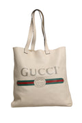 Gucci White Web Sherry Logo Print Tote Women's Bag (Pre-Owned)