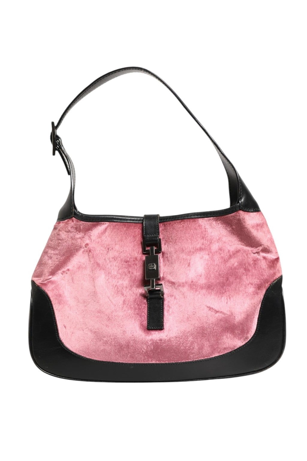 Gucci Jackie Pink Velvet And Black Leather Shoulder Women's Bag (Pre-Owned)