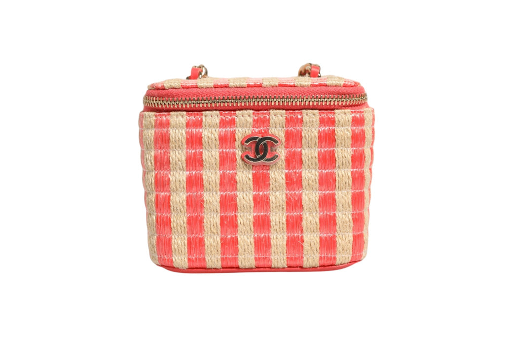 Chanel Raffia Jute Striped Mini Vanity Women's Case