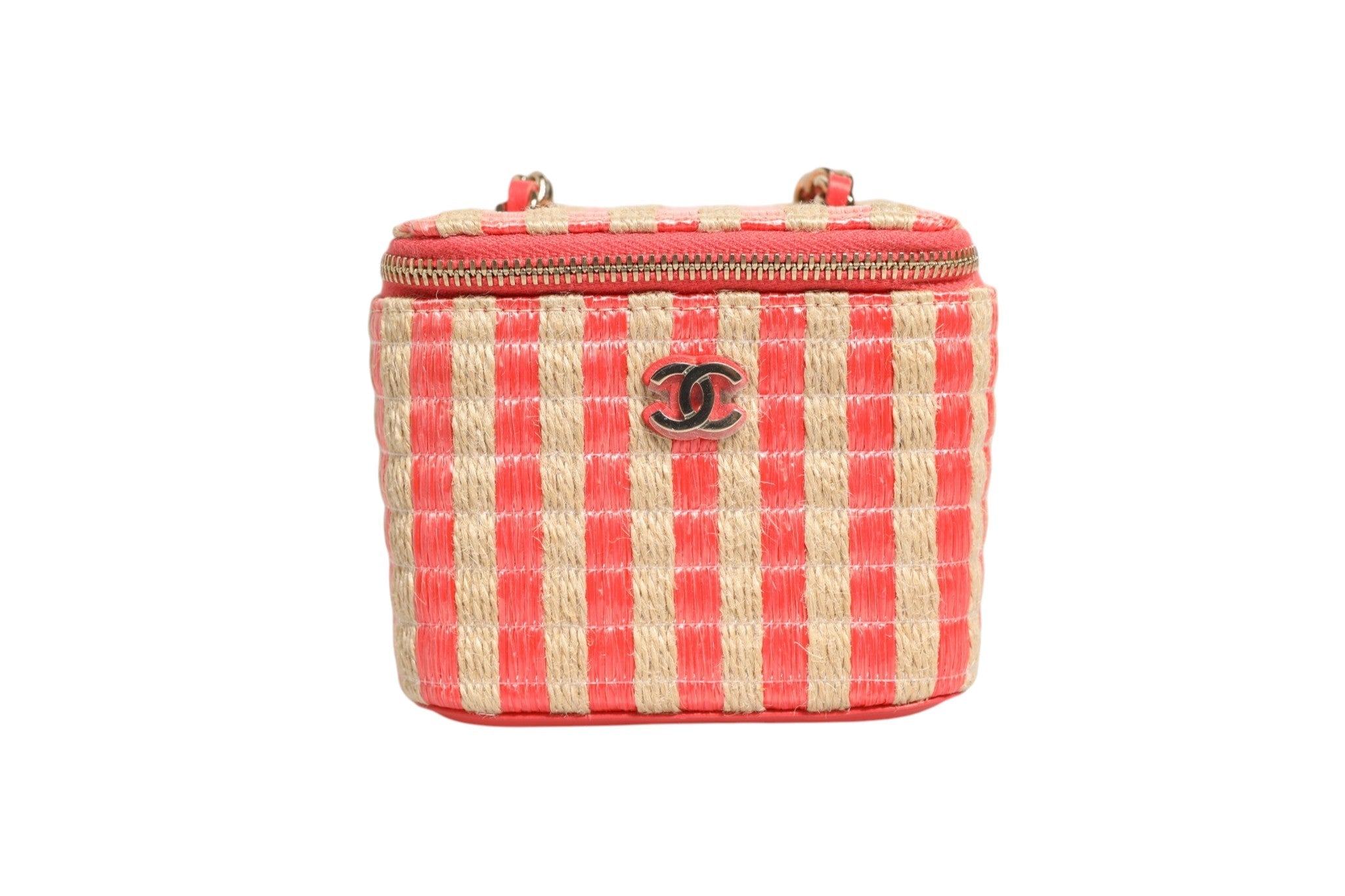 Chanel Raffia Jute Striped Mini Vanity Women's Case