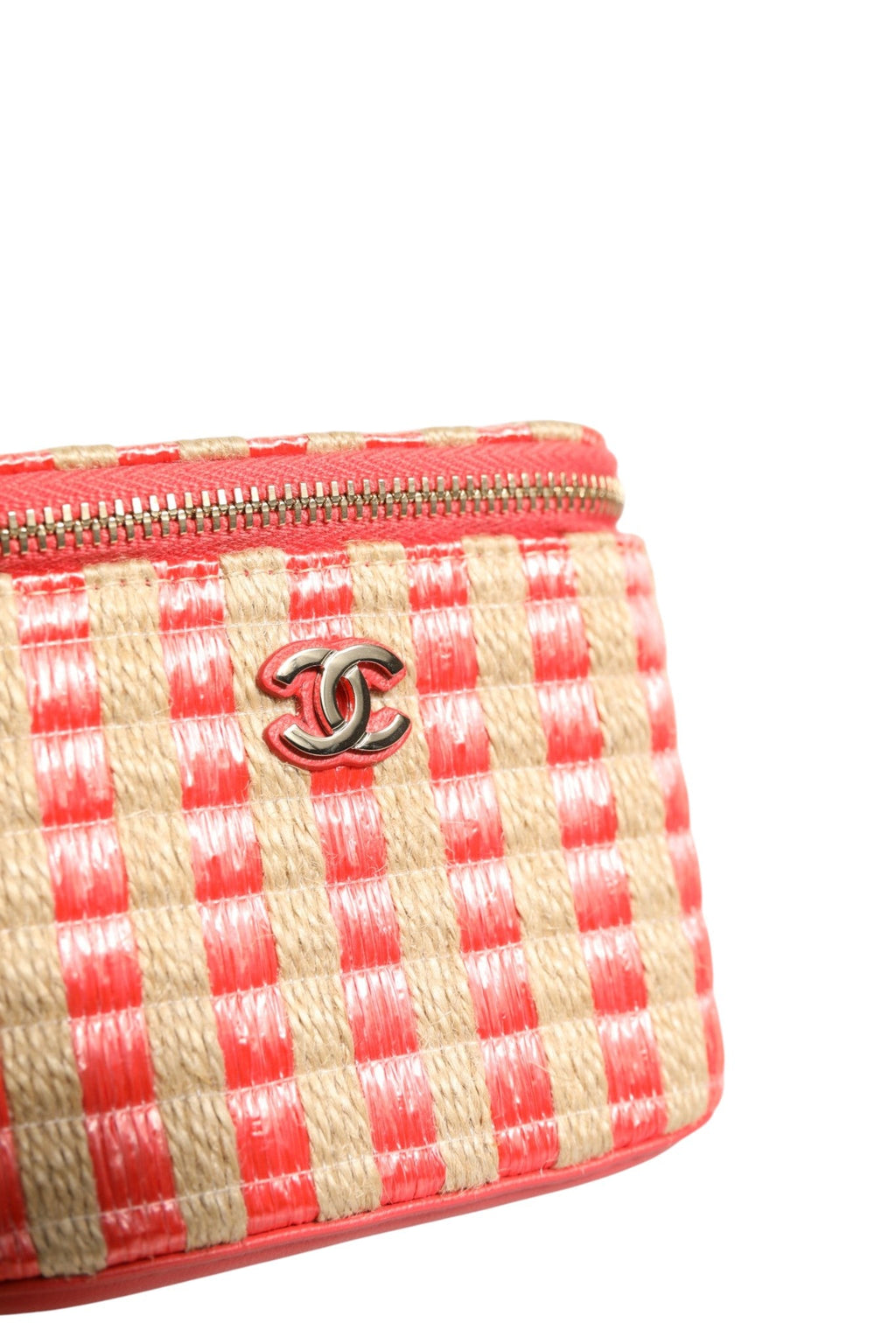 Chanel Raffia Jute Striped Mini Vanity Women's Case